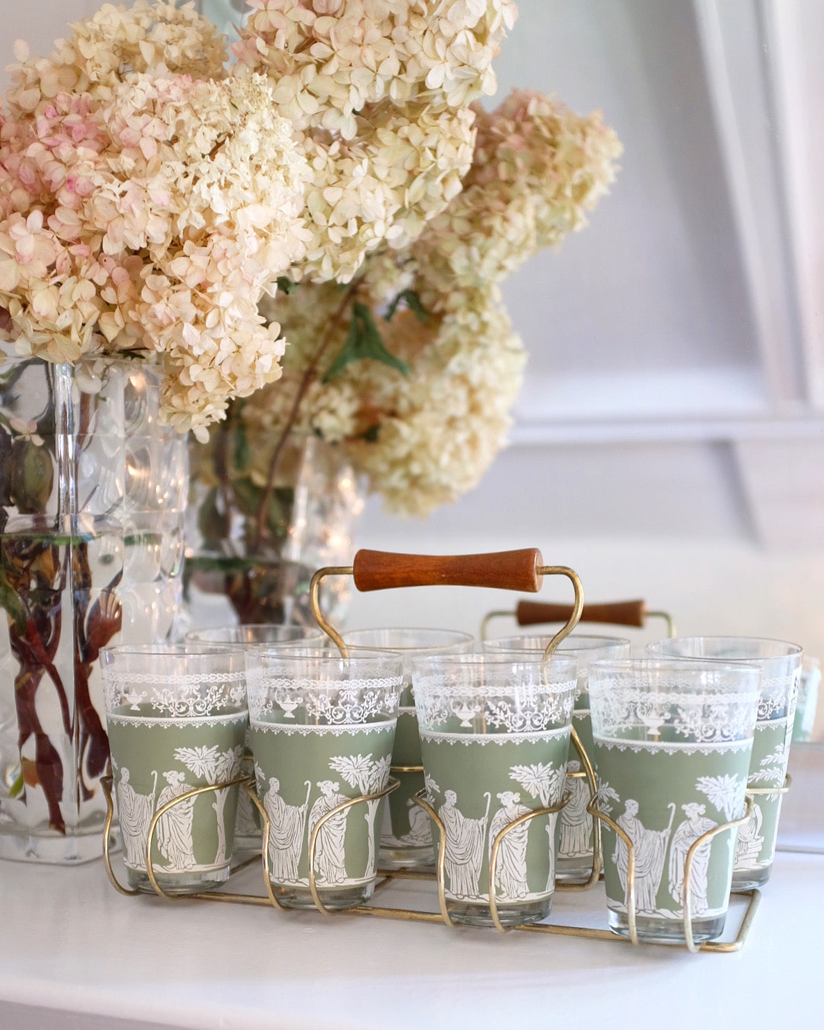 Hellenic Wedgwood Greek Green Jasperware Glasses & Caddy