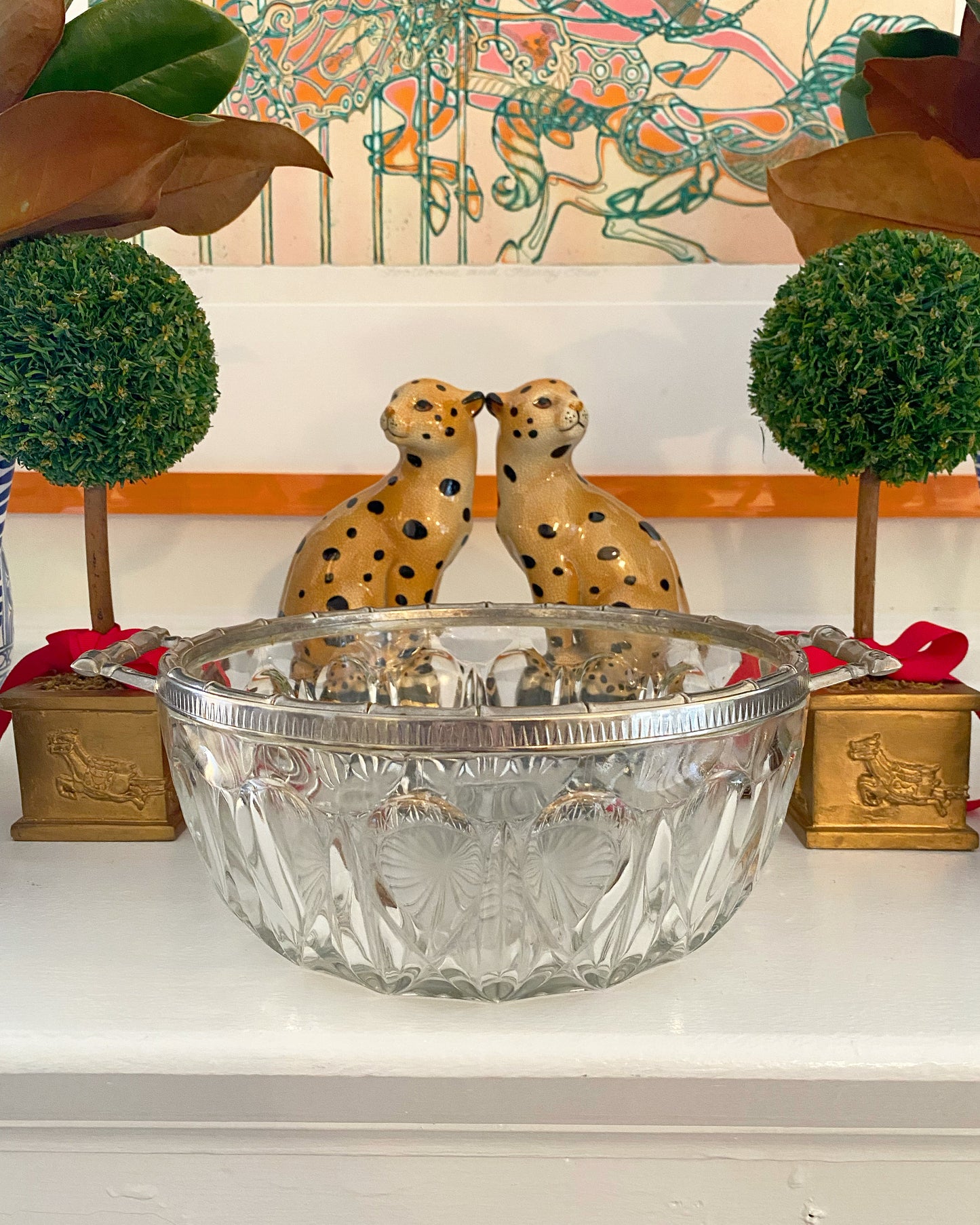 Cut Glass Bowls with Silver Faux Bamboo Trim