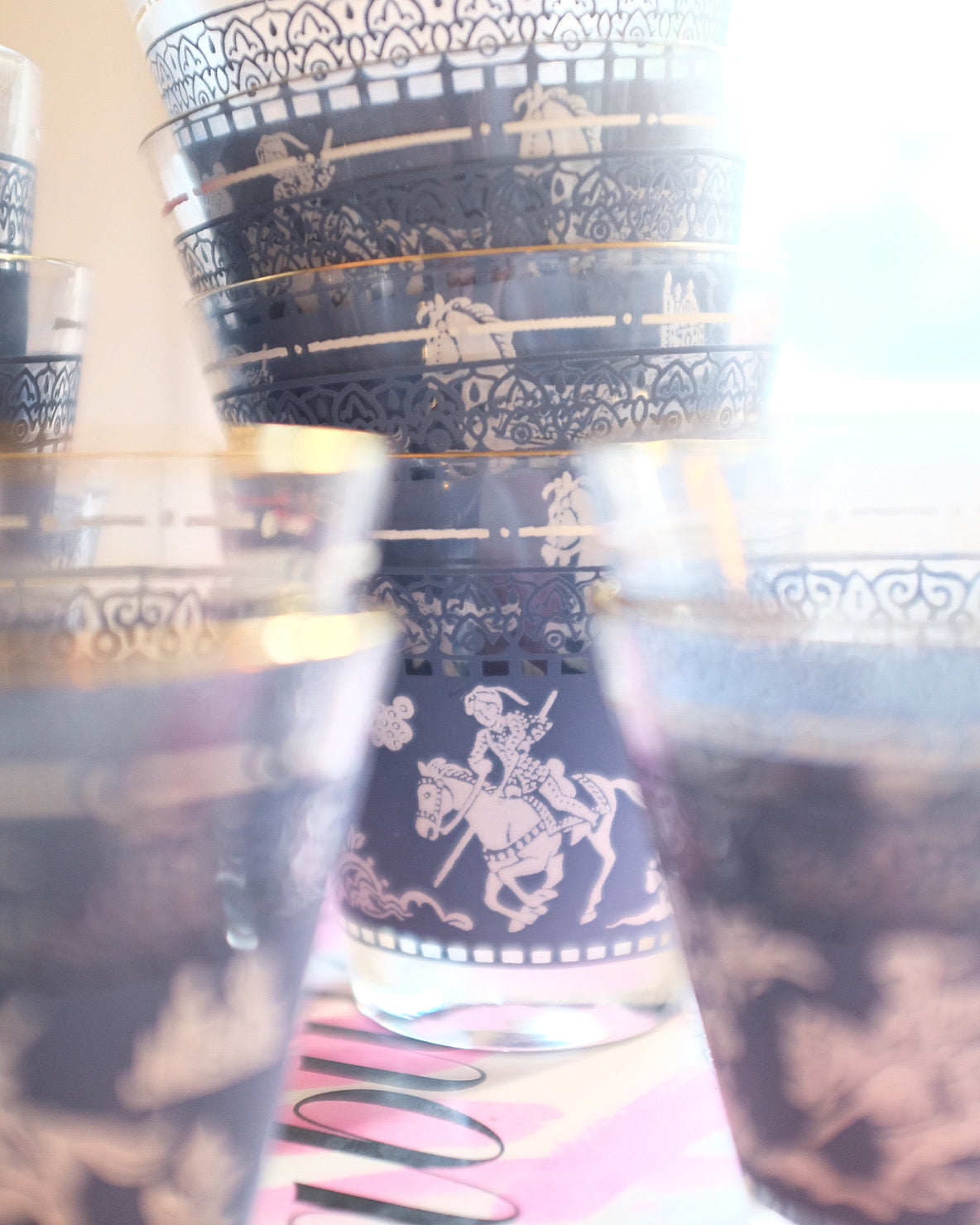 Set of 14 Jasperware Hazel Atlas Glasses in "Arabian Knights"