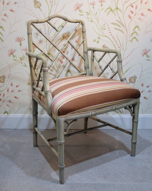 Distressed Pair of Faux Bamboo Captains Chairs