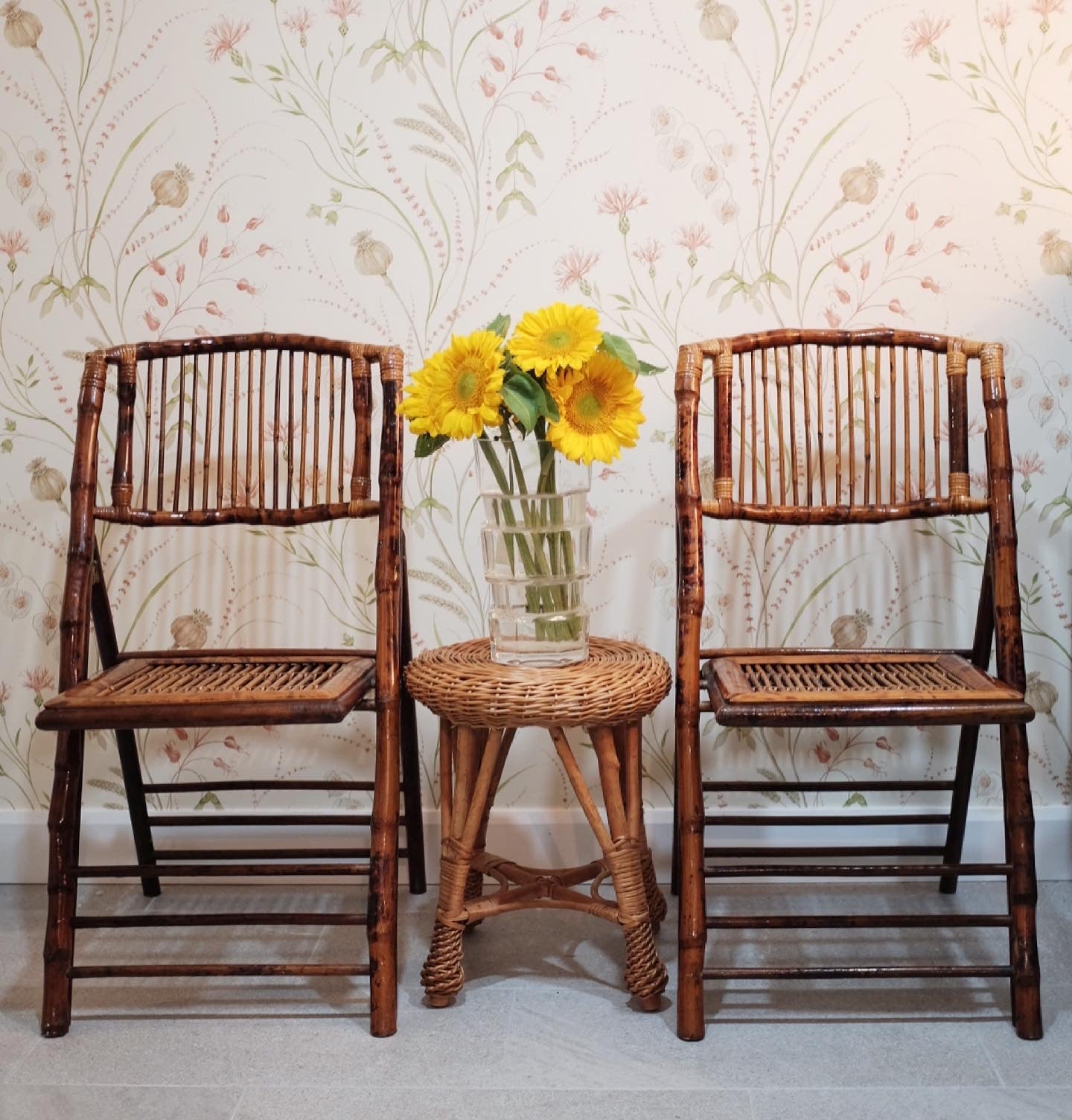Folding Burnt Bamboo Chairs