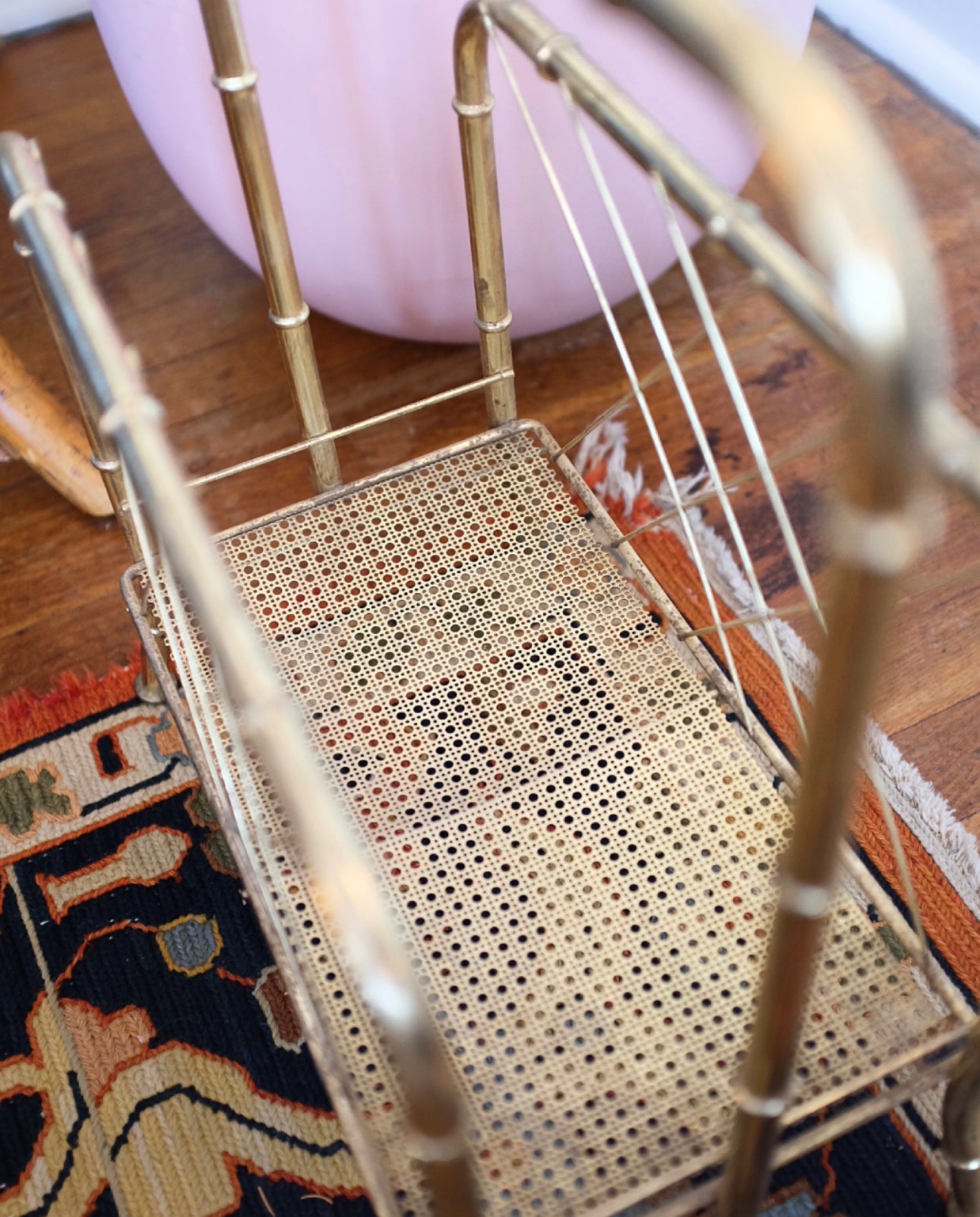Brass Faux Bamboo and Cane Magazine Rack