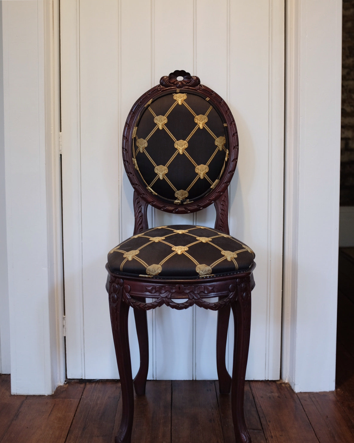 Pair of Rams Head Upholstered Small Occasional Chairs