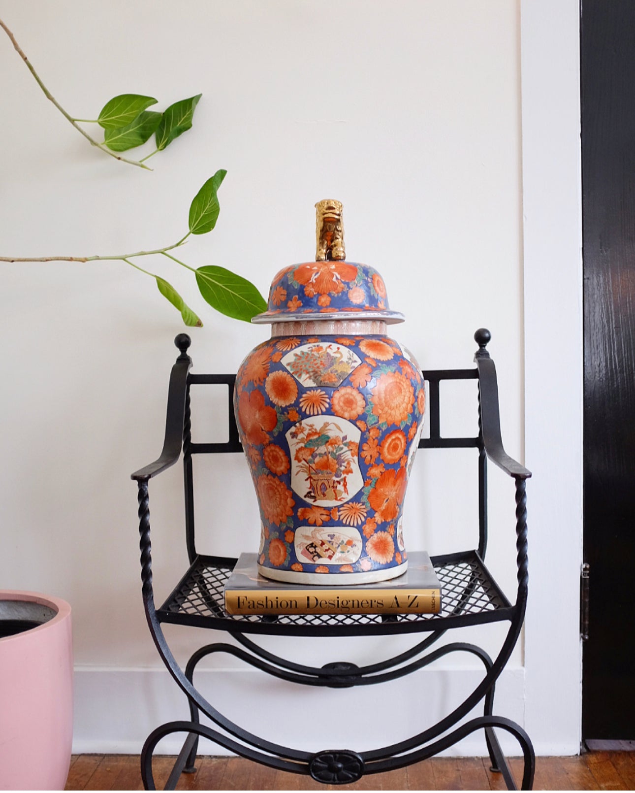 Large Orange and Blue Ginger Jar with Foo Dog