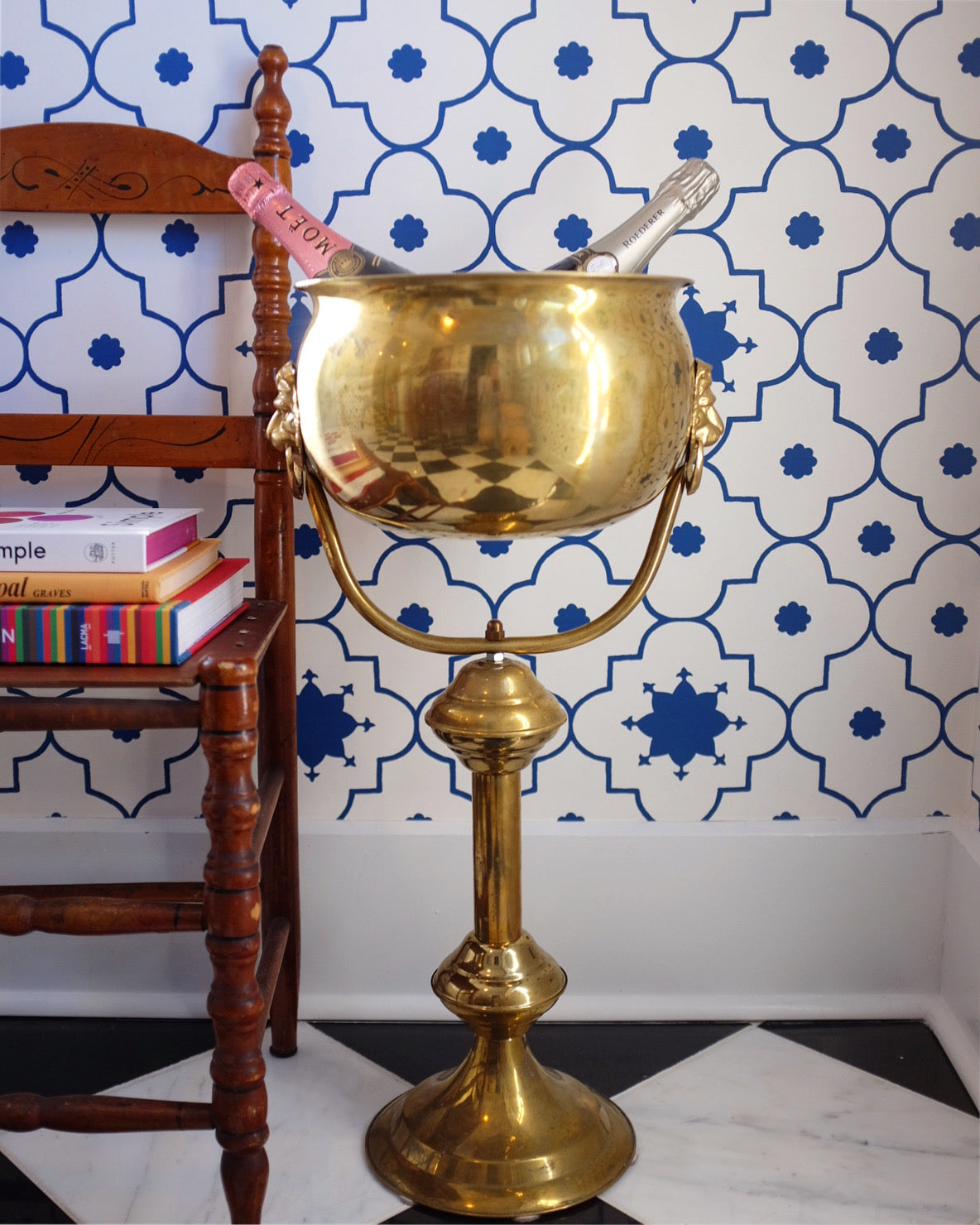 Large Brass Lions Head Floor Champagne Bucket