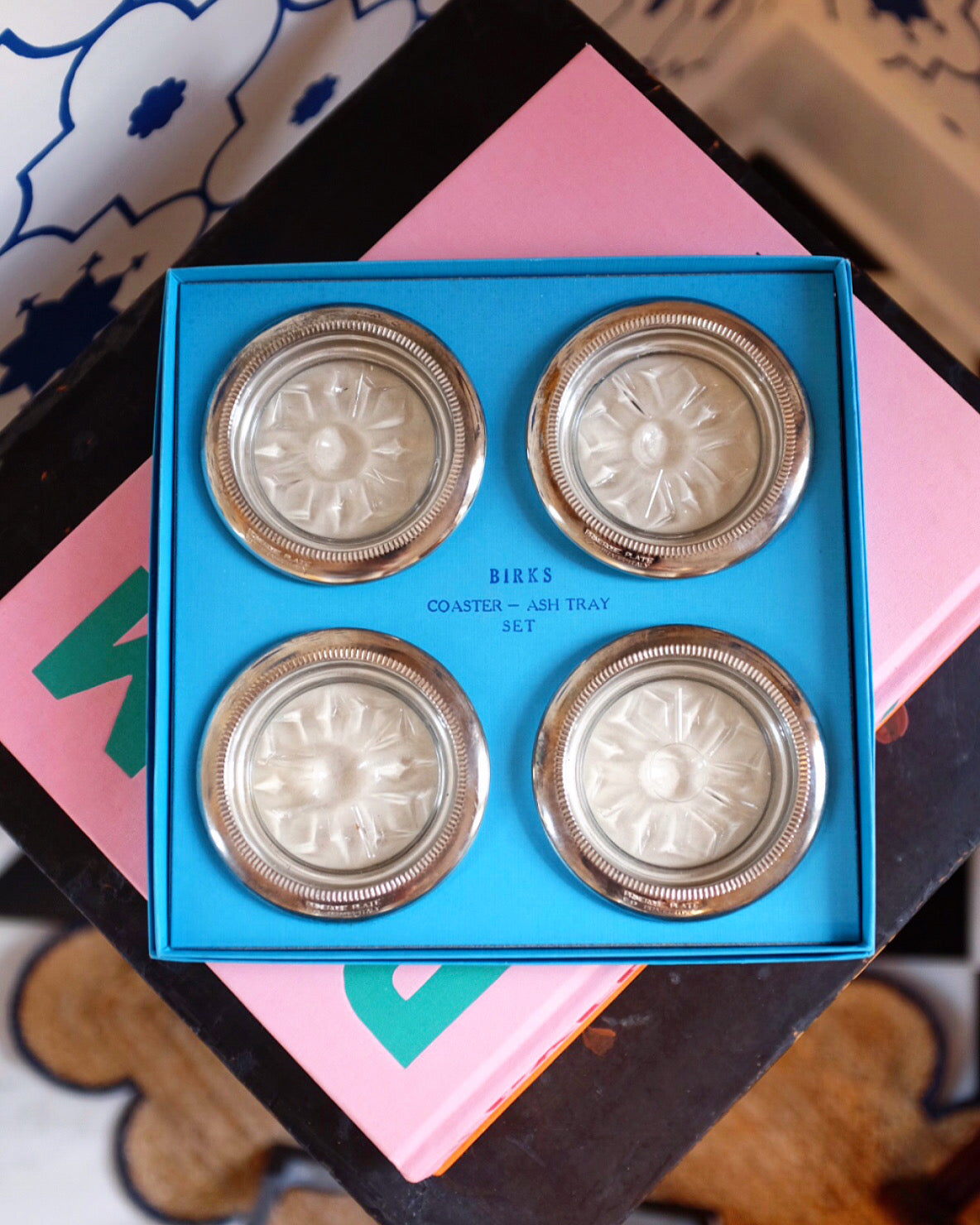Set of 4 Birks Silver Plate Coasters in Original Box