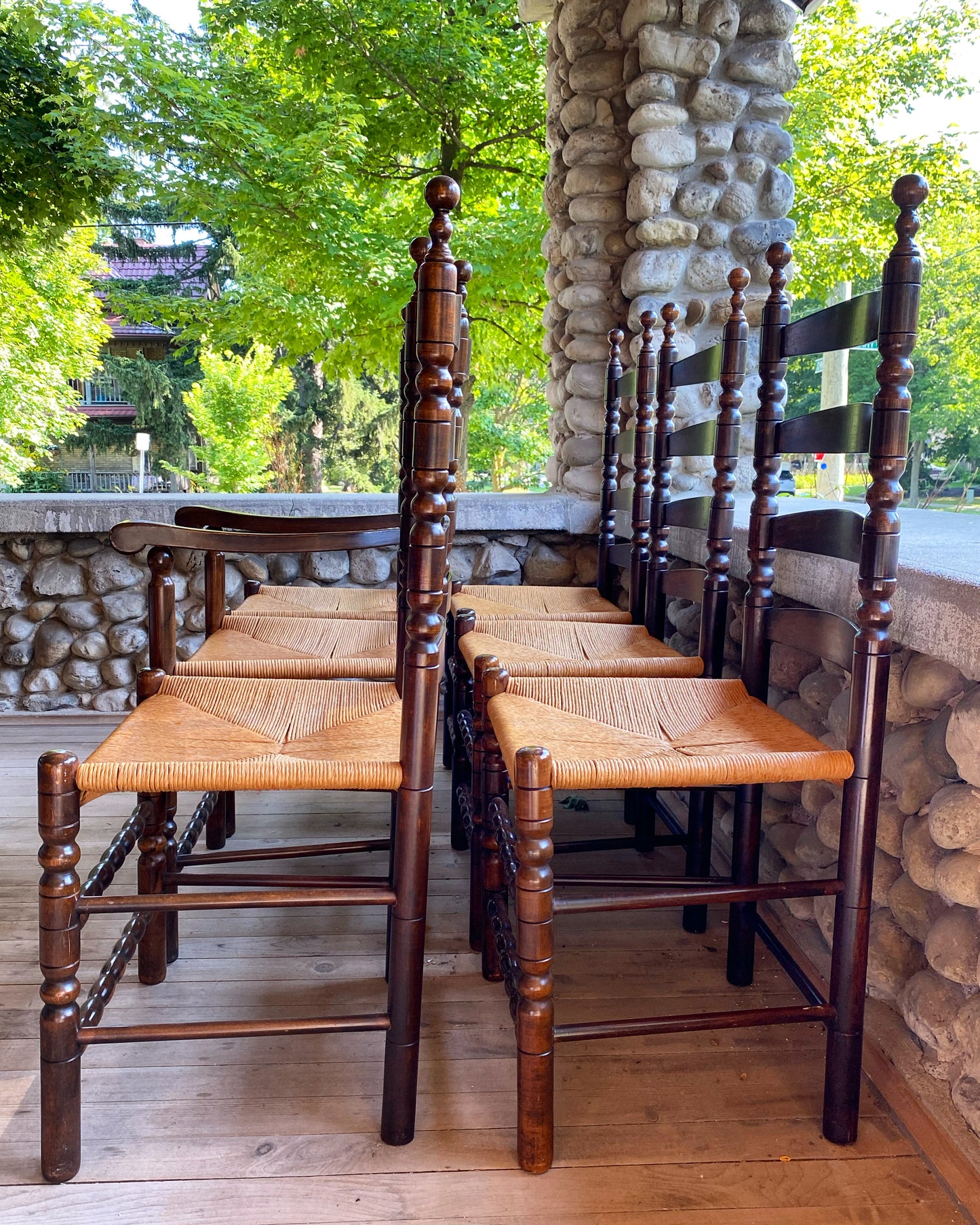 Set of 6 Ladder Back Rush Seat Dining Chairs