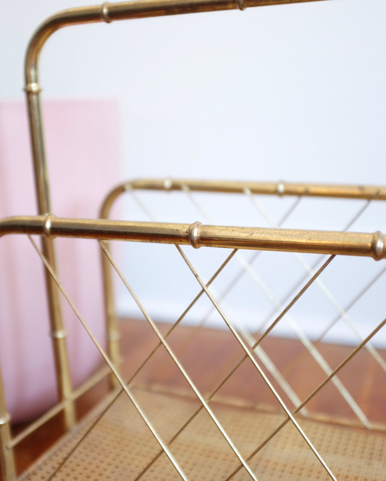 Brass Faux Bamboo and Cane Magazine Rack
