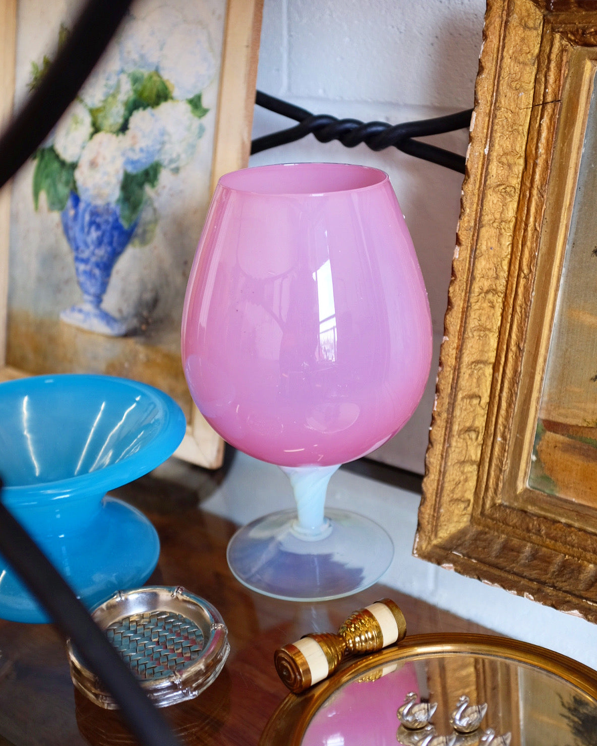 Large French Pink Opaline Goblet