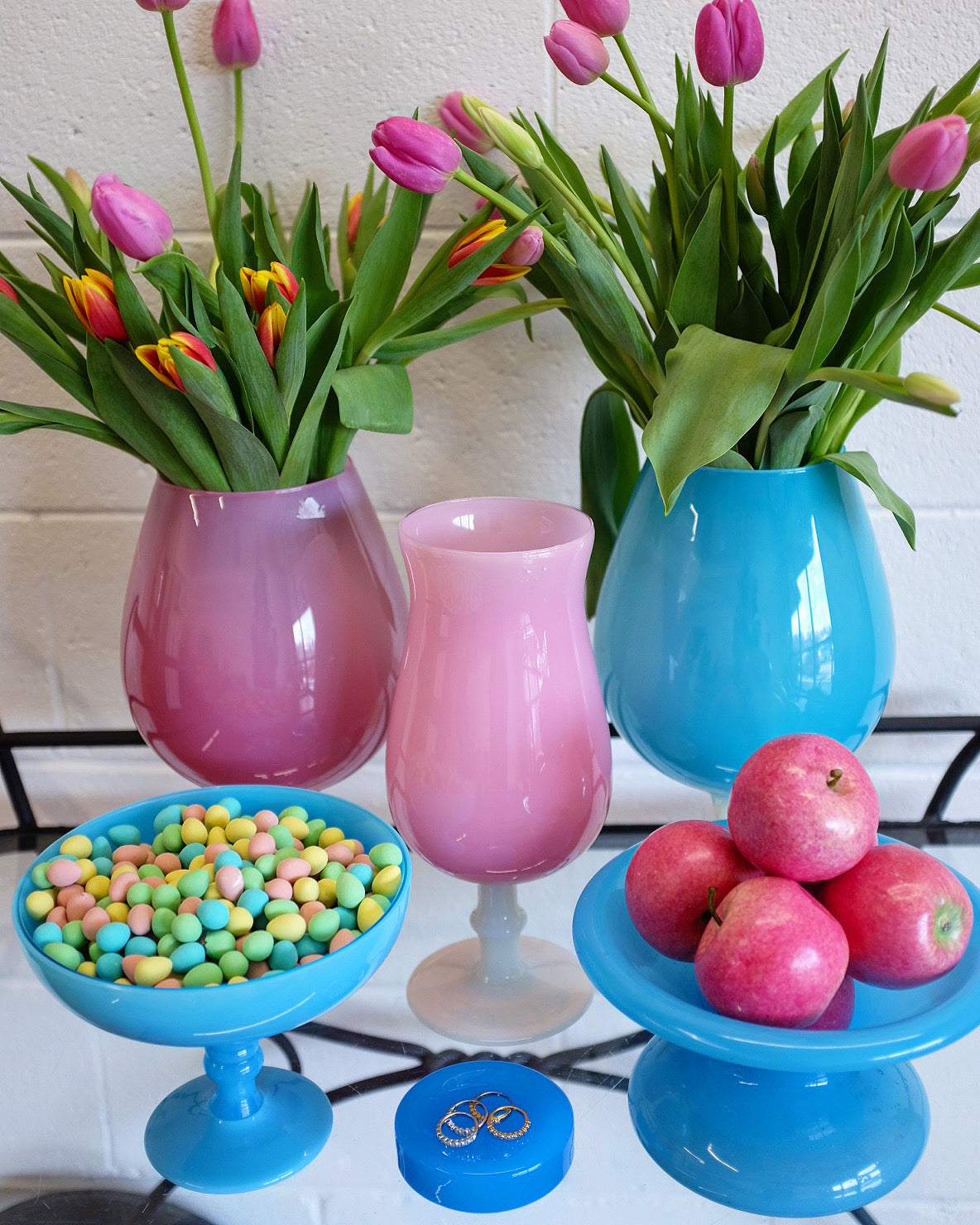 Large French Blue Opaline Goblet