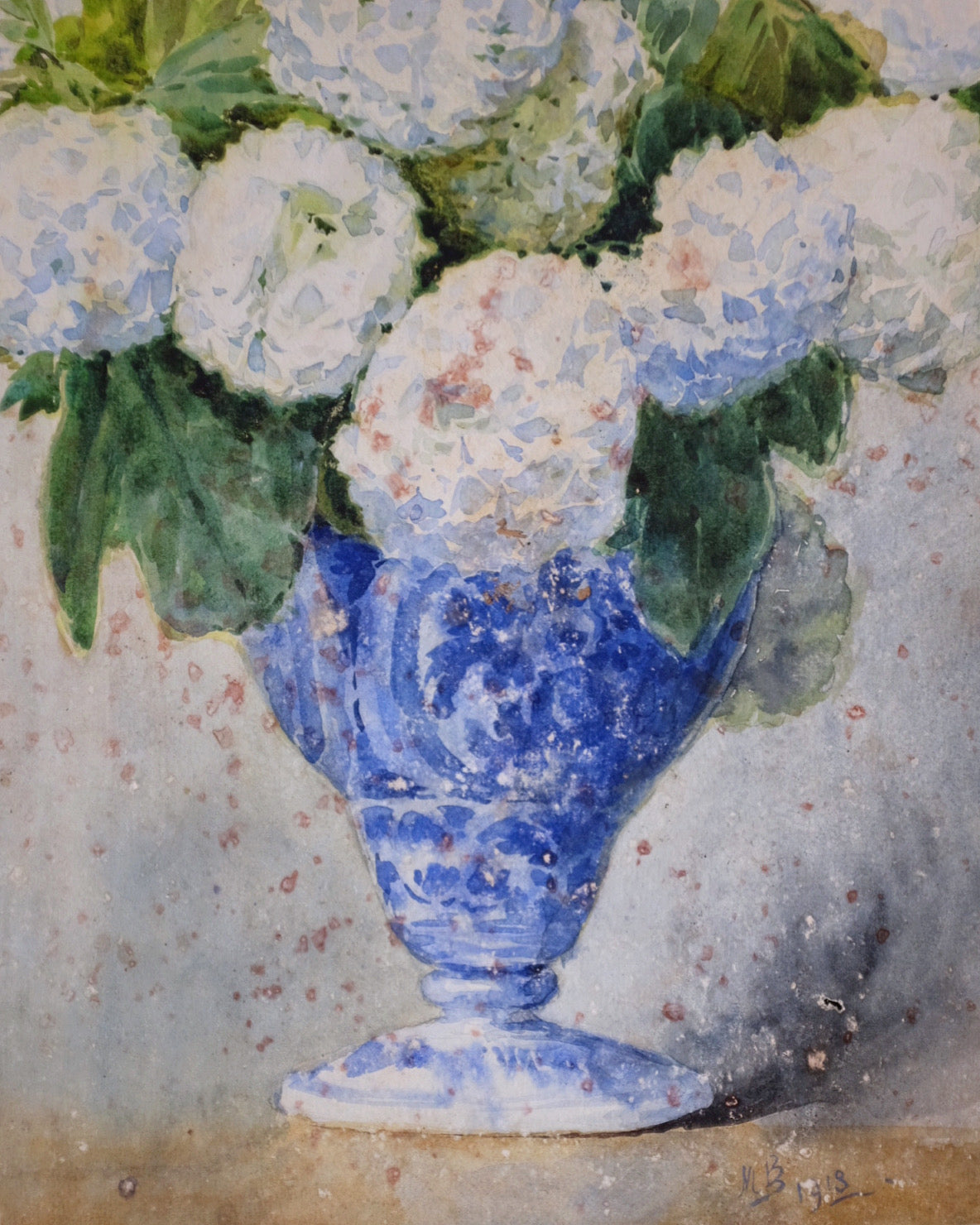 French Hydrangea Blue and White Watercolour Painting