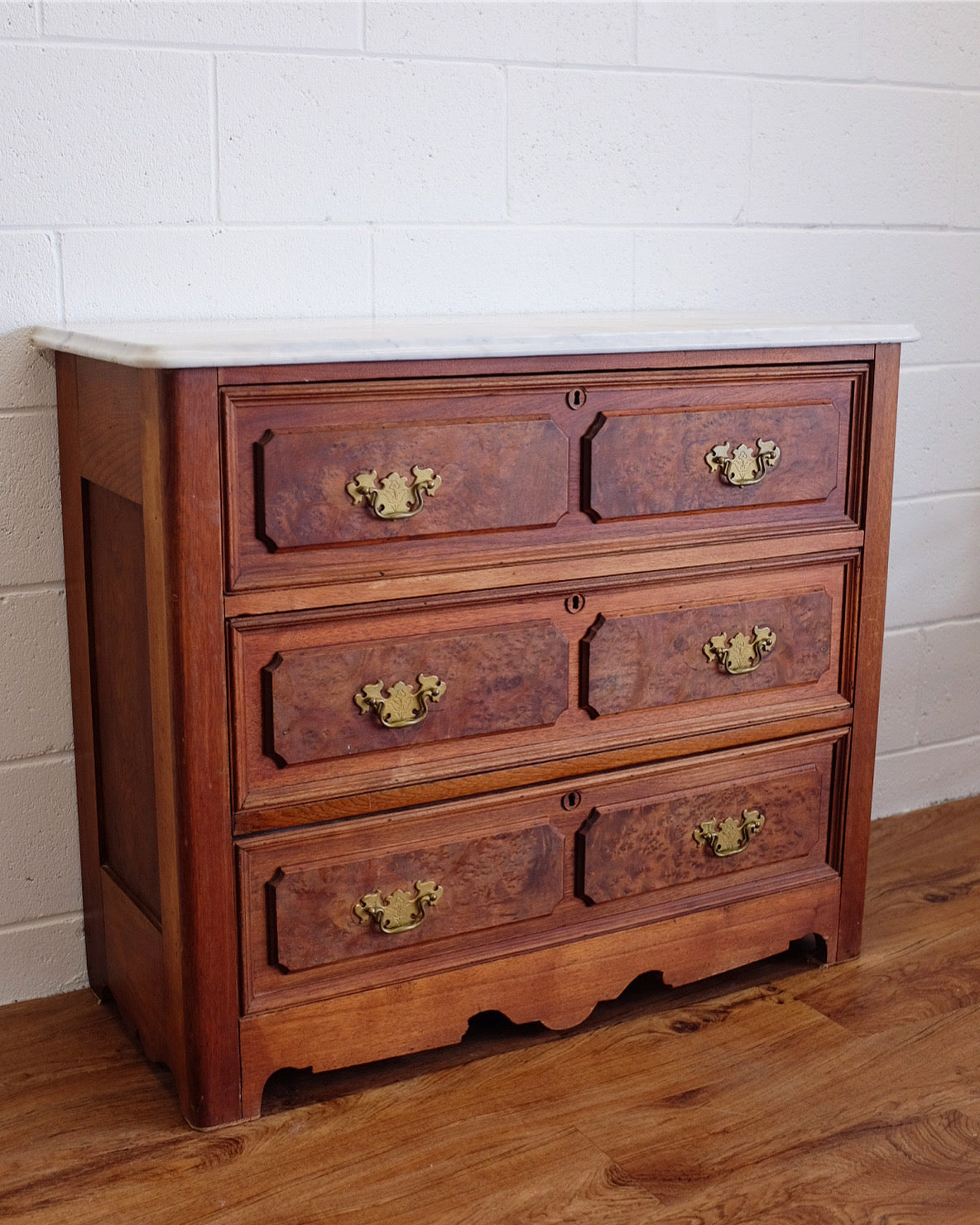 Burled Walnut Chest with Marble Top
