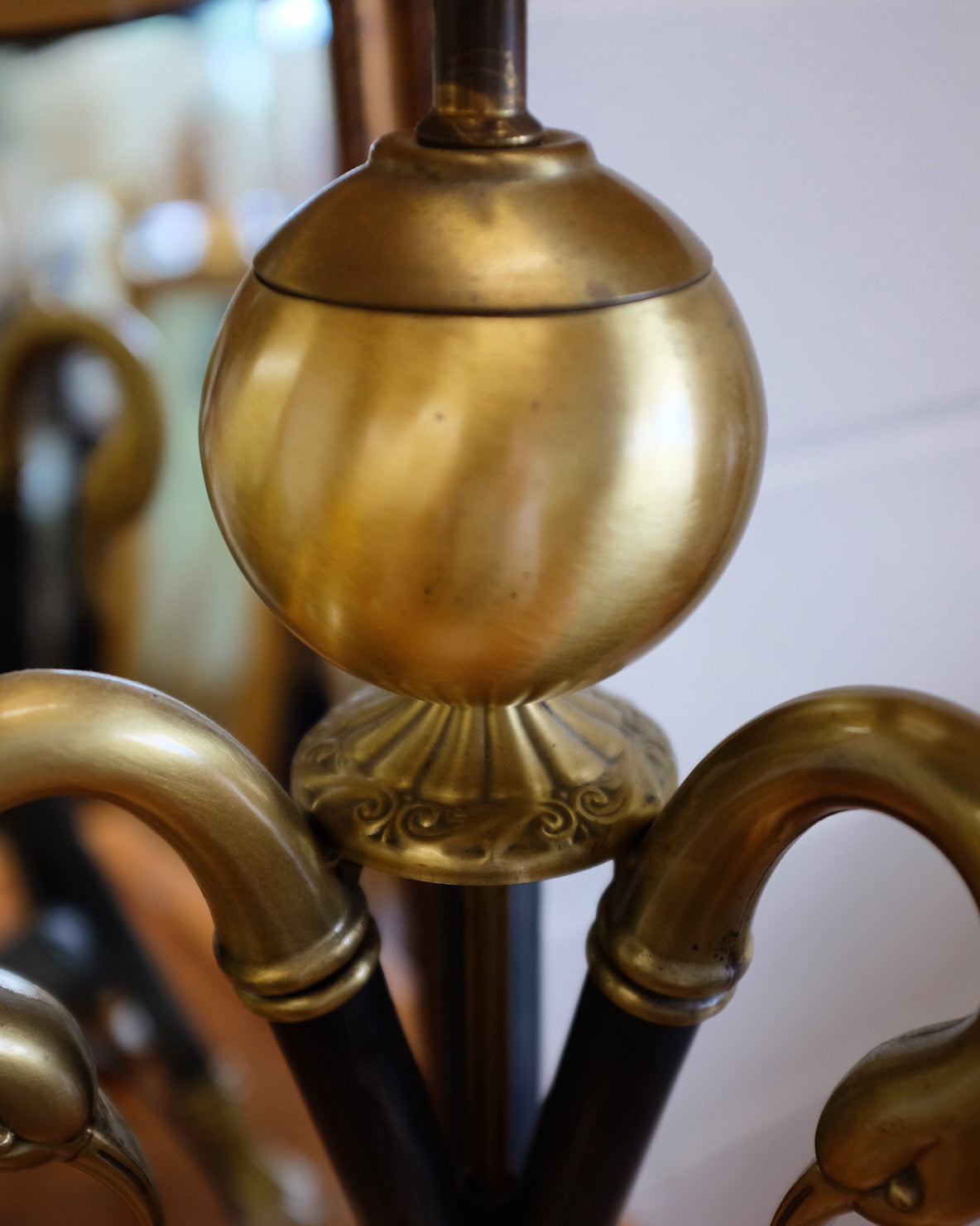 Black Metal and Brass Swan Lamp