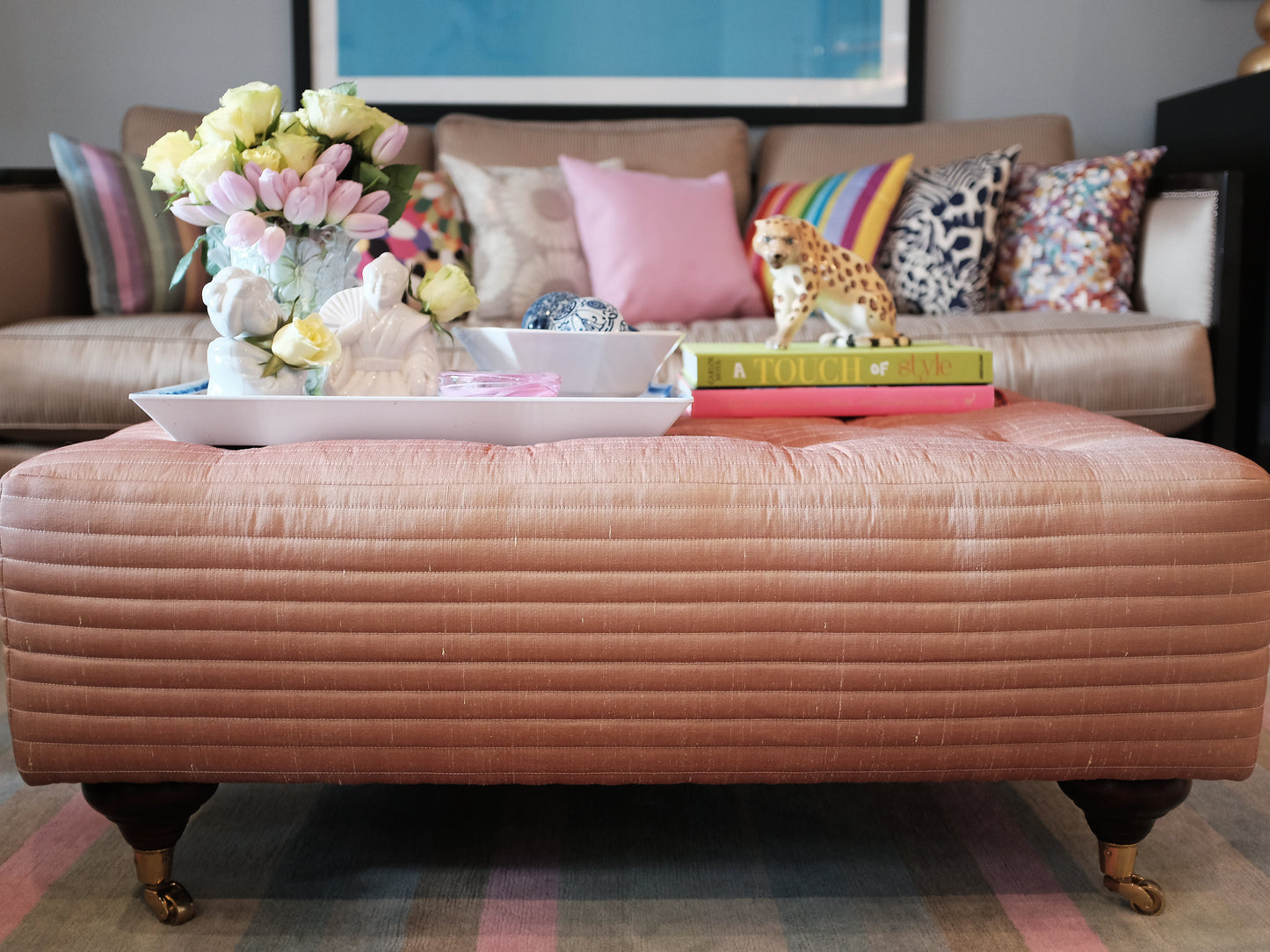 Terracotta Silk Ottoman