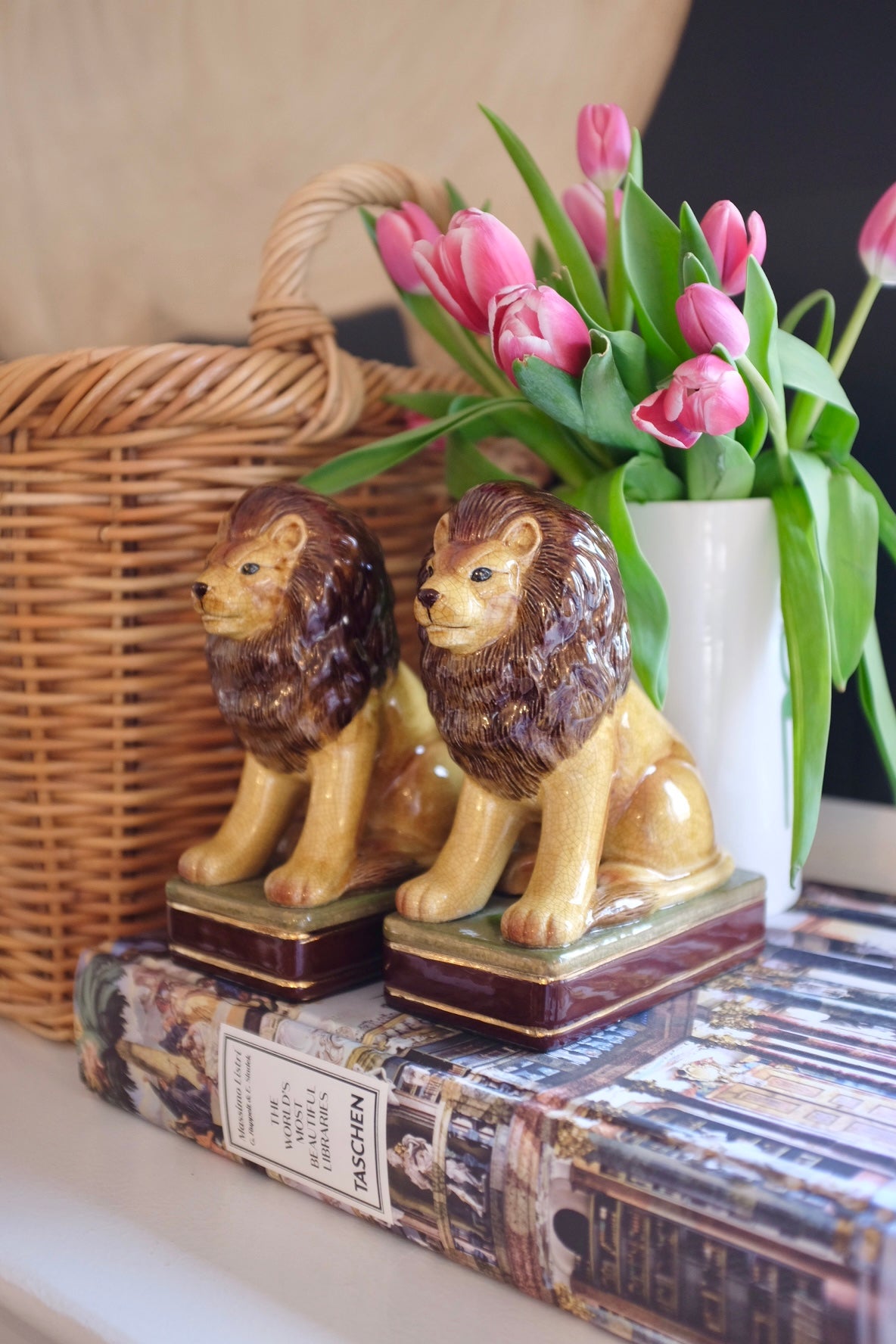 Pair of Ceramic Japanese Lion Bookends