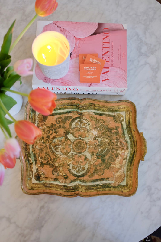 1950s Florentine Pink and Gold Tray