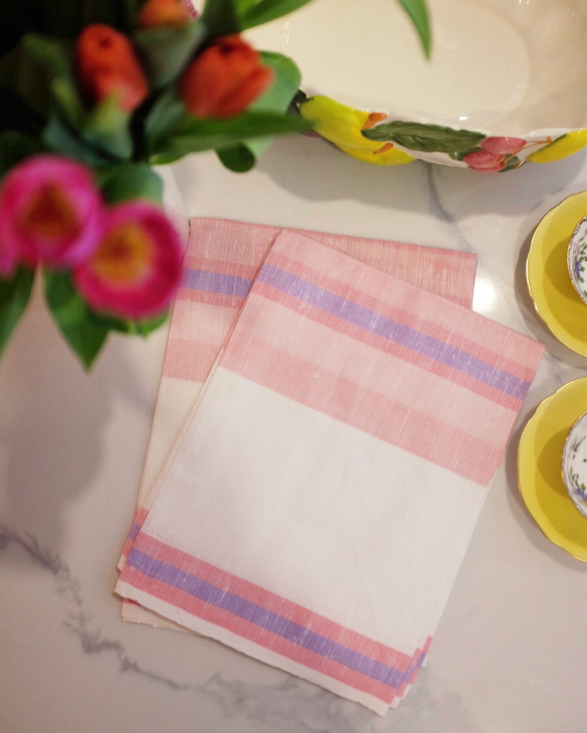 Pink and Purple Stripe Linen Kitchen Towel