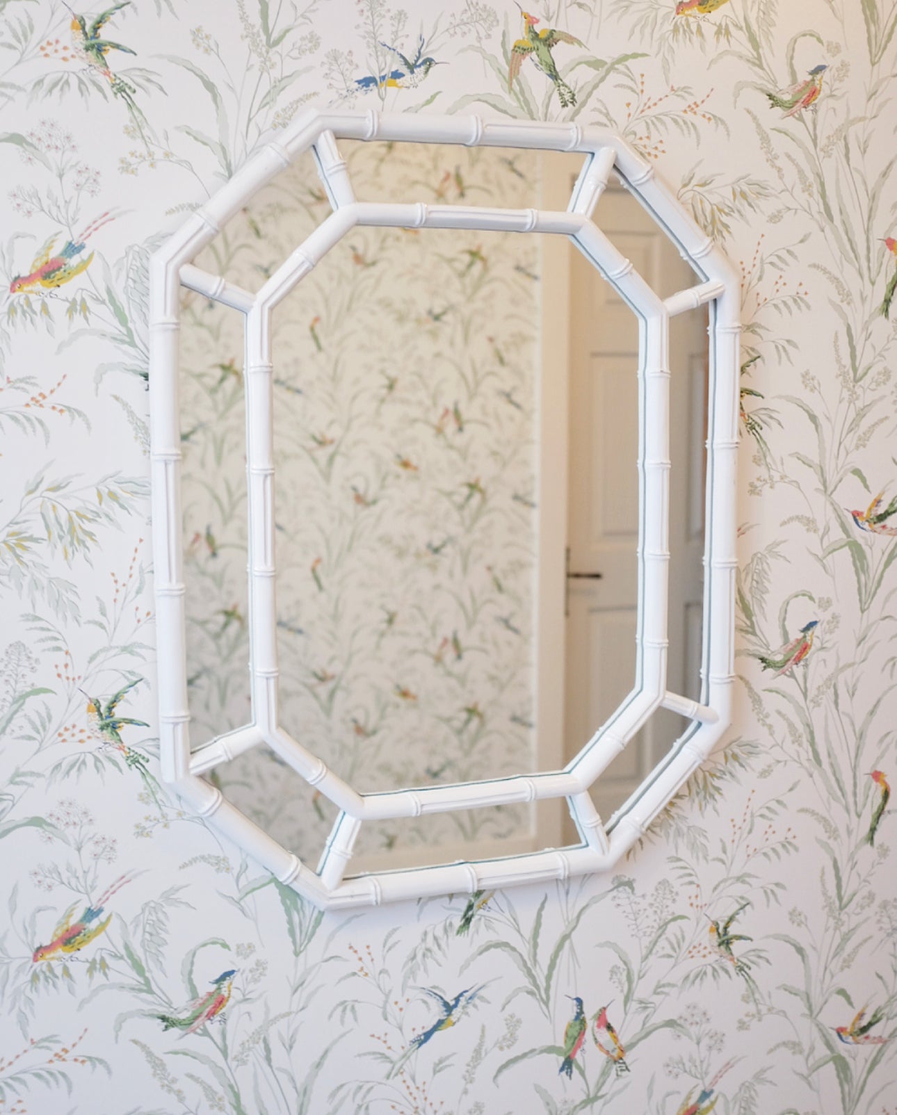 White Octagonal Faux Bamboo Mirror