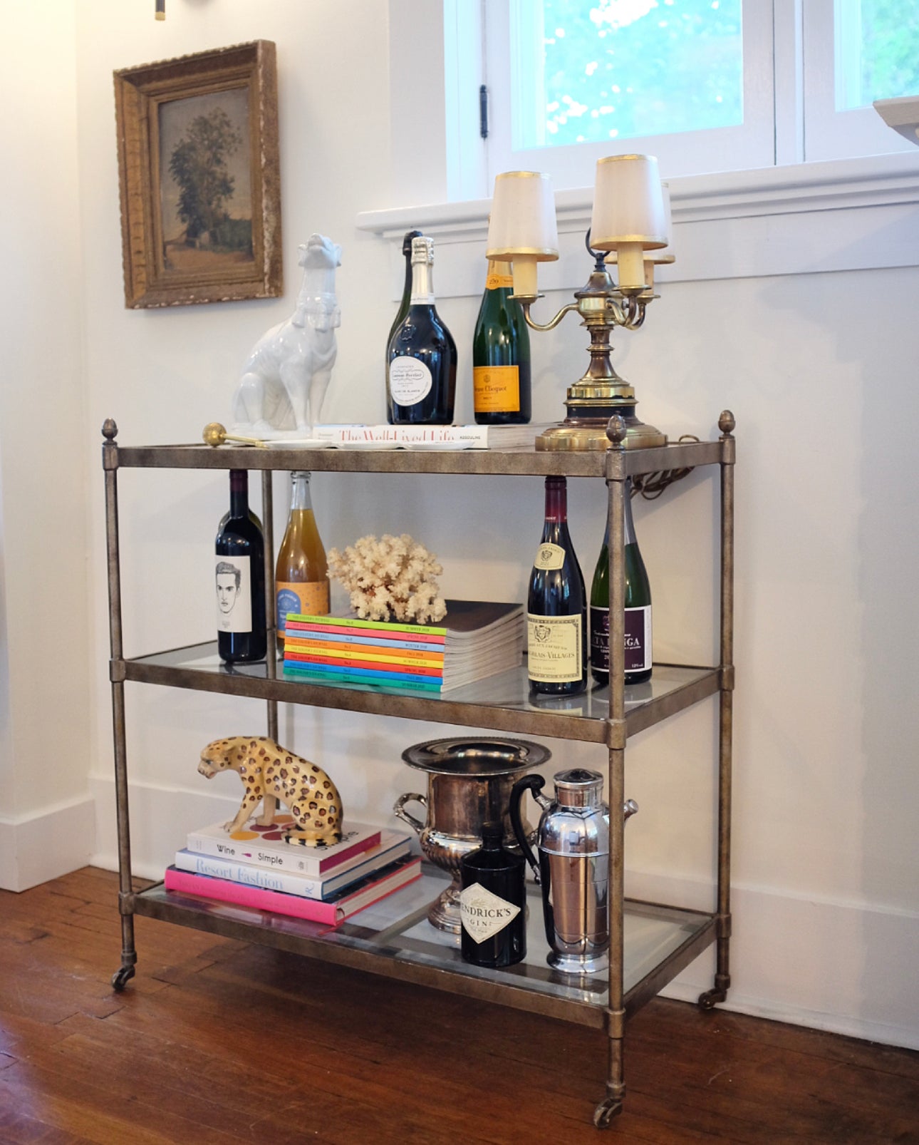 Drexel Brass Console Table/Bar Cart on Casters