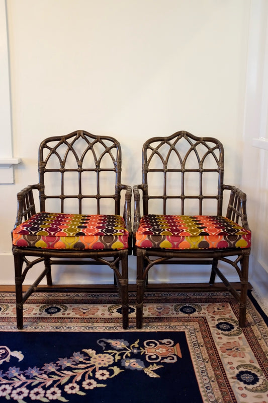 Pair of McGuire Cathedral Back Captains Chairs