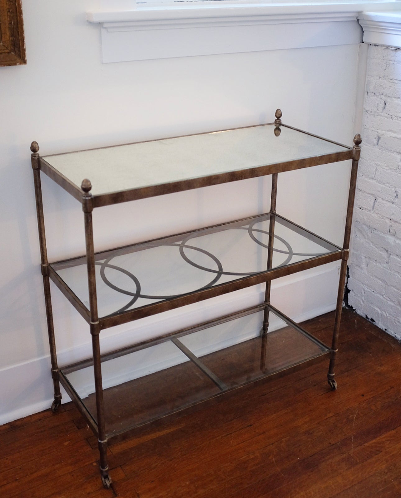 Drexel Brass Console Table/Bar Cart on Casters