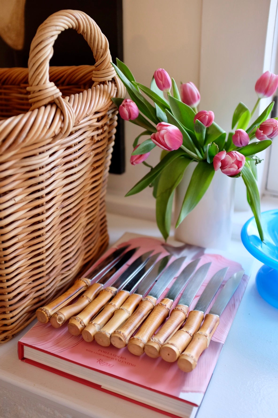 Set of 11 Burnt Bamboo Steak Knives