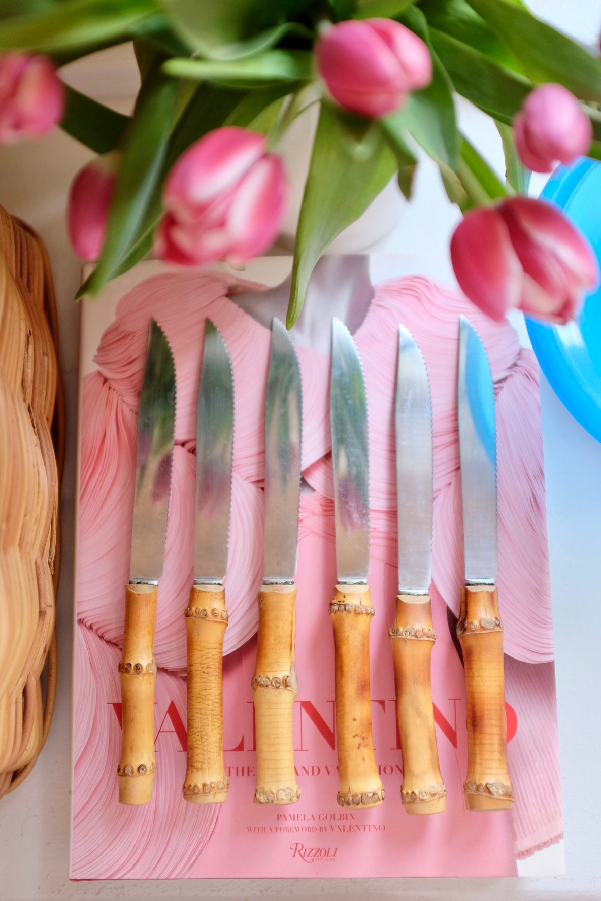 Set of 11 Burnt Bamboo Steak Knives