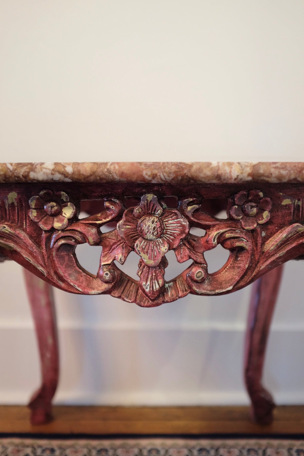 20th Century Carved Wood Pink Marble Top Tables