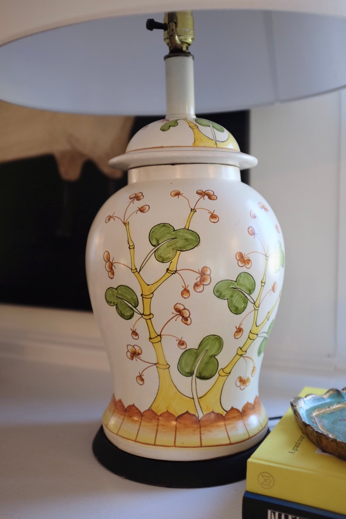 1960s Norman Perry Botanical Painted Ginger Jar Lamp