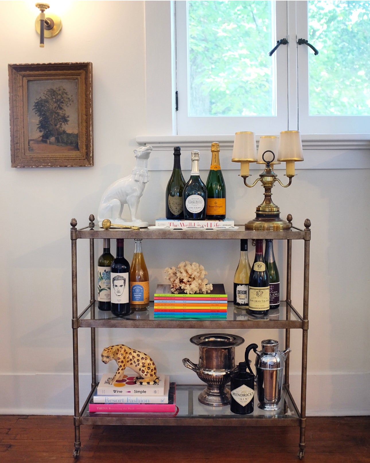 Drexel Brass Console Table/Bar Cart on Casters