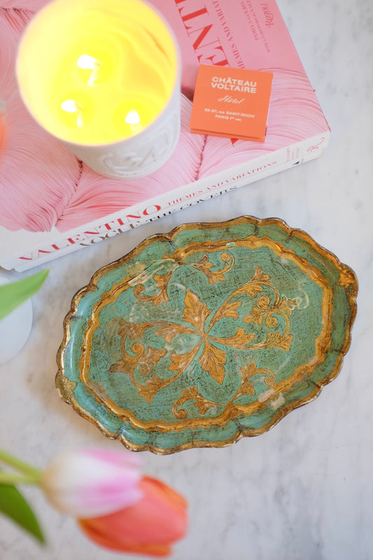 1950s Small Florentine Carved Tray