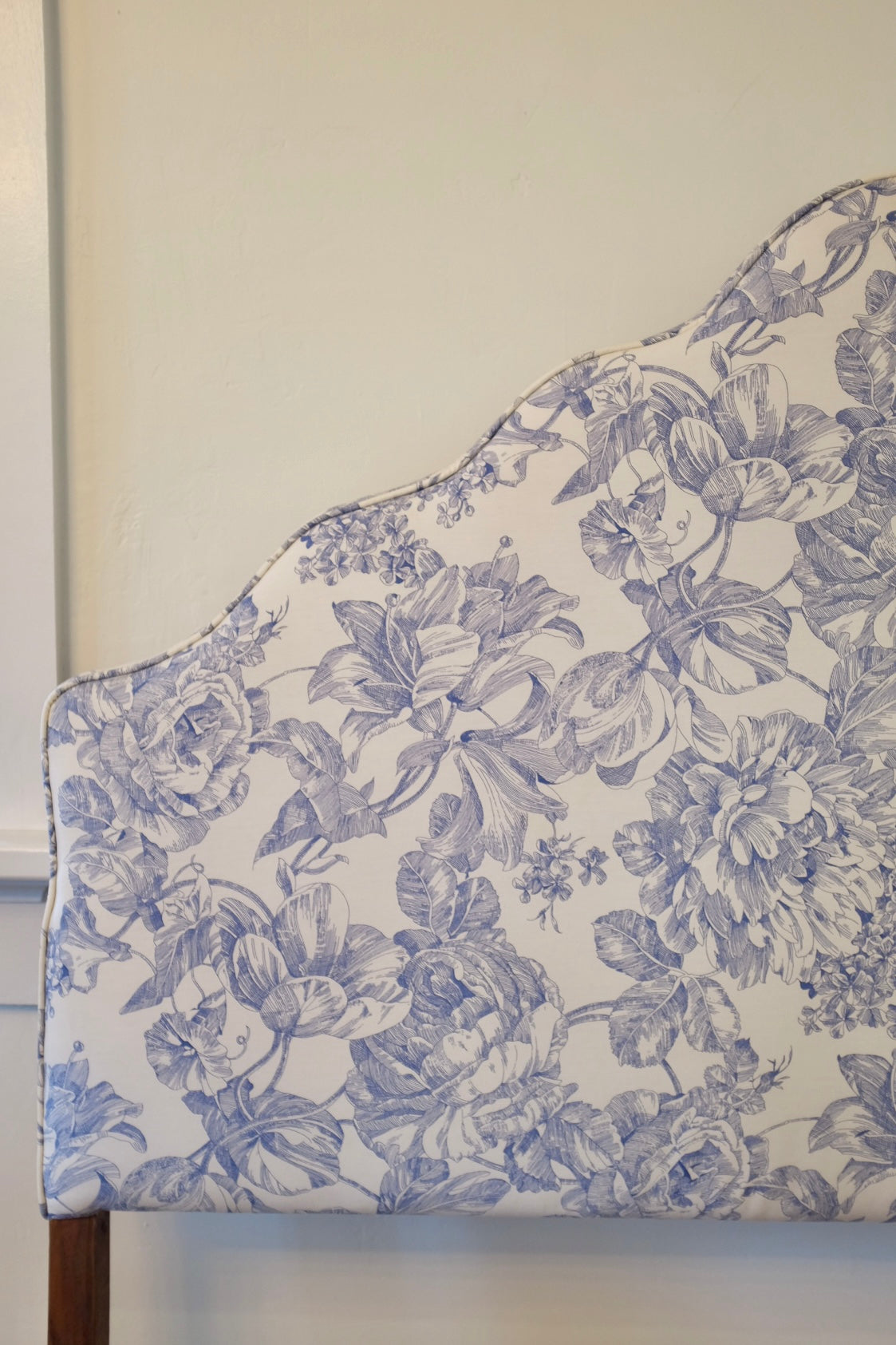 Blue & Cream Floral Upholstered Full Headboard