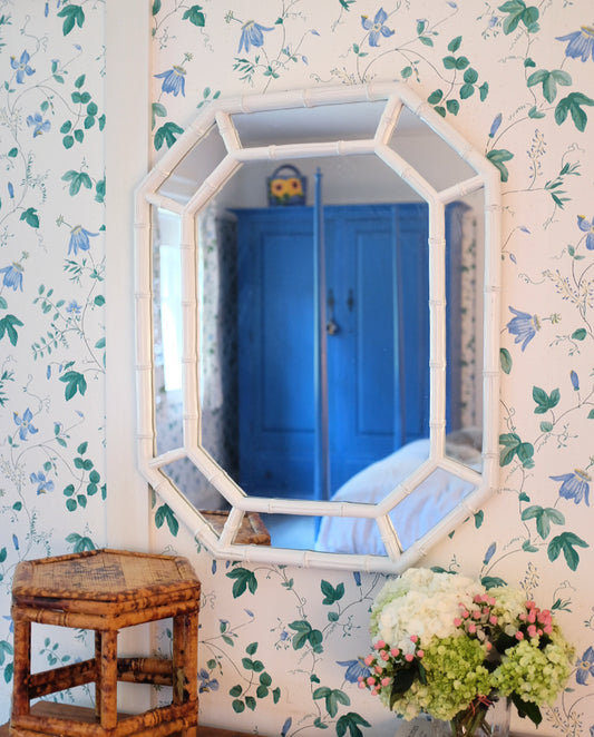White Octagonal Faux Bamboo Mirror