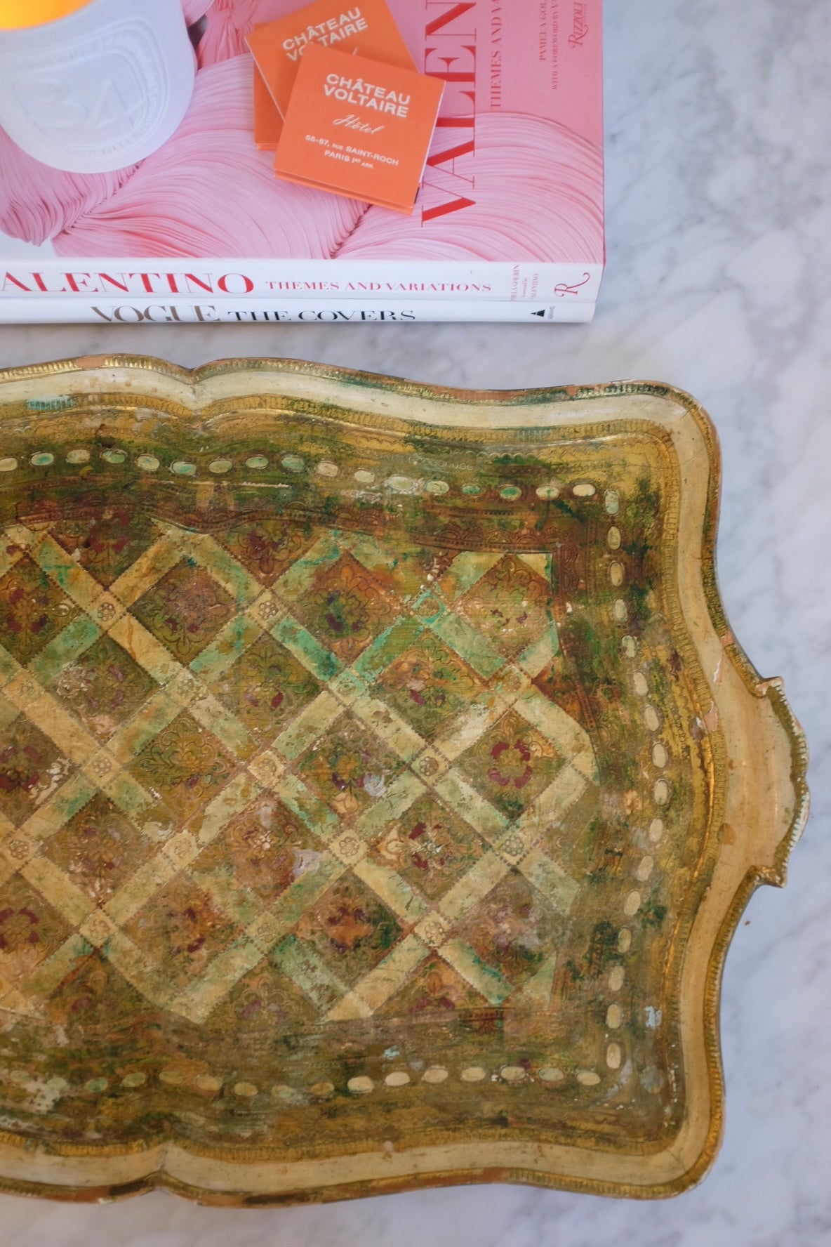 1950s Large Gold and Cream Florentine Tray