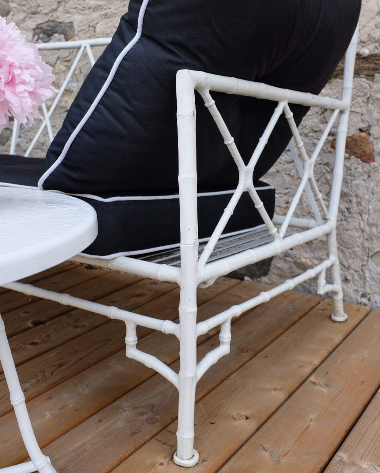 White Wrought Iron Faux Bamboo Outdoor Couch Frame