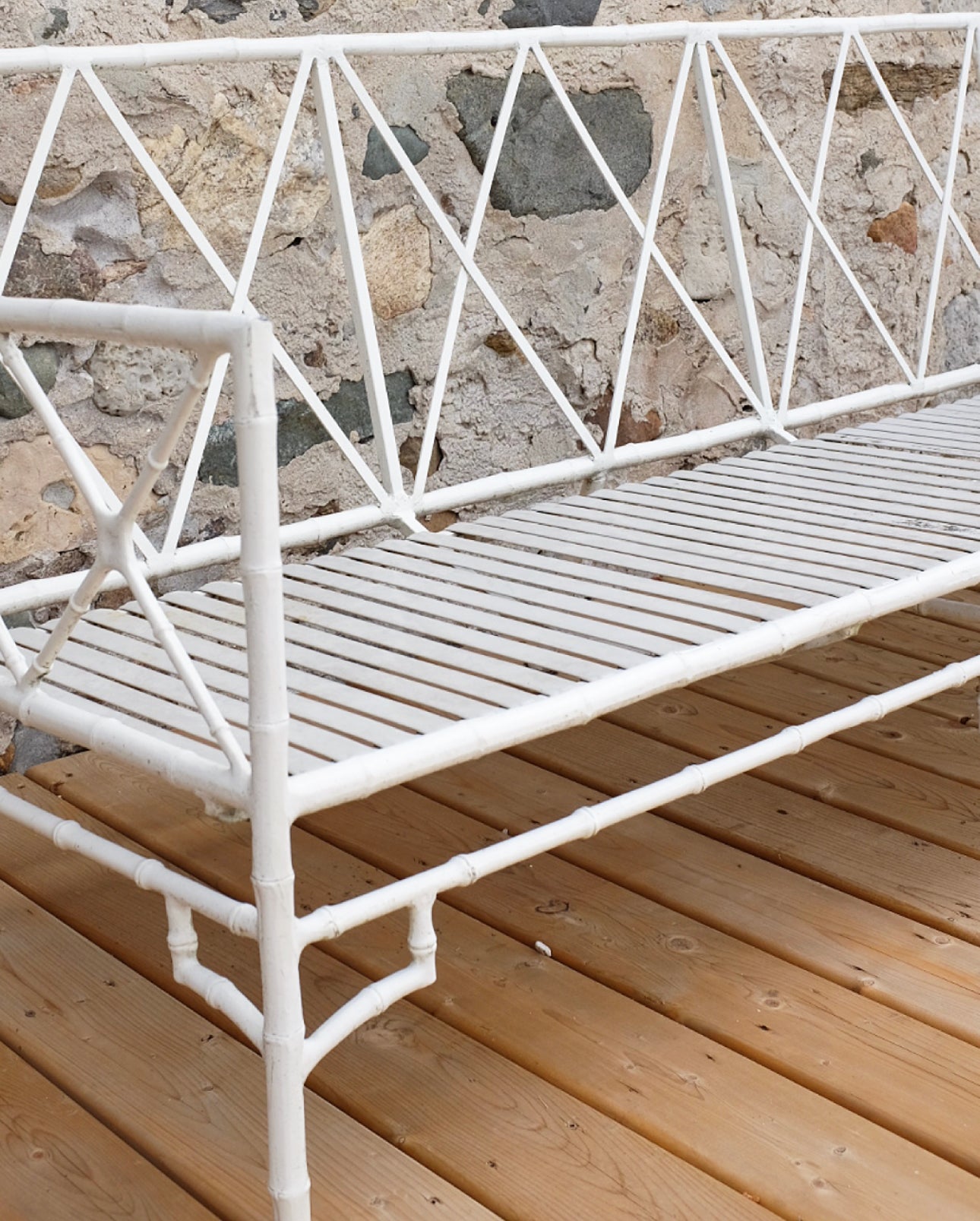 White Wrought Iron Faux Bamboo Outdoor Couch Frame