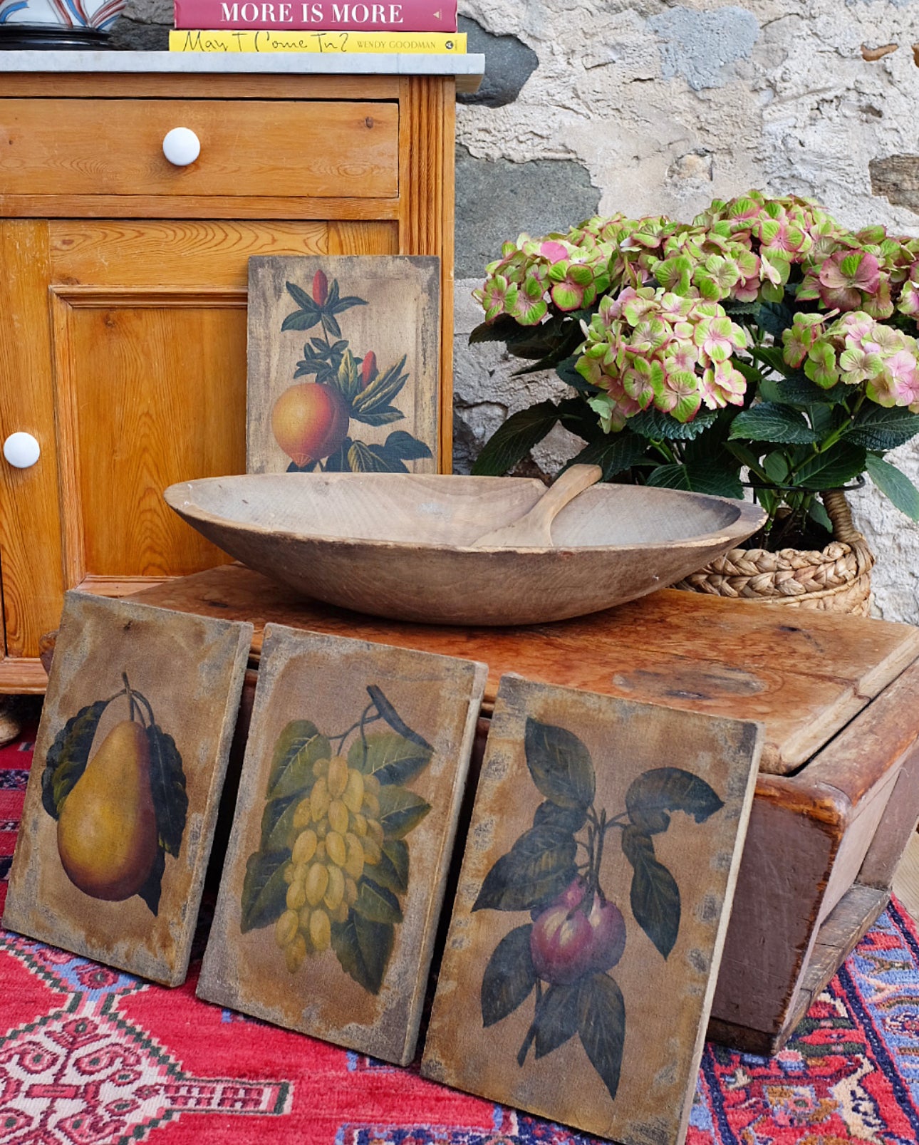 Antique Dough Bowl with Butter Paddle