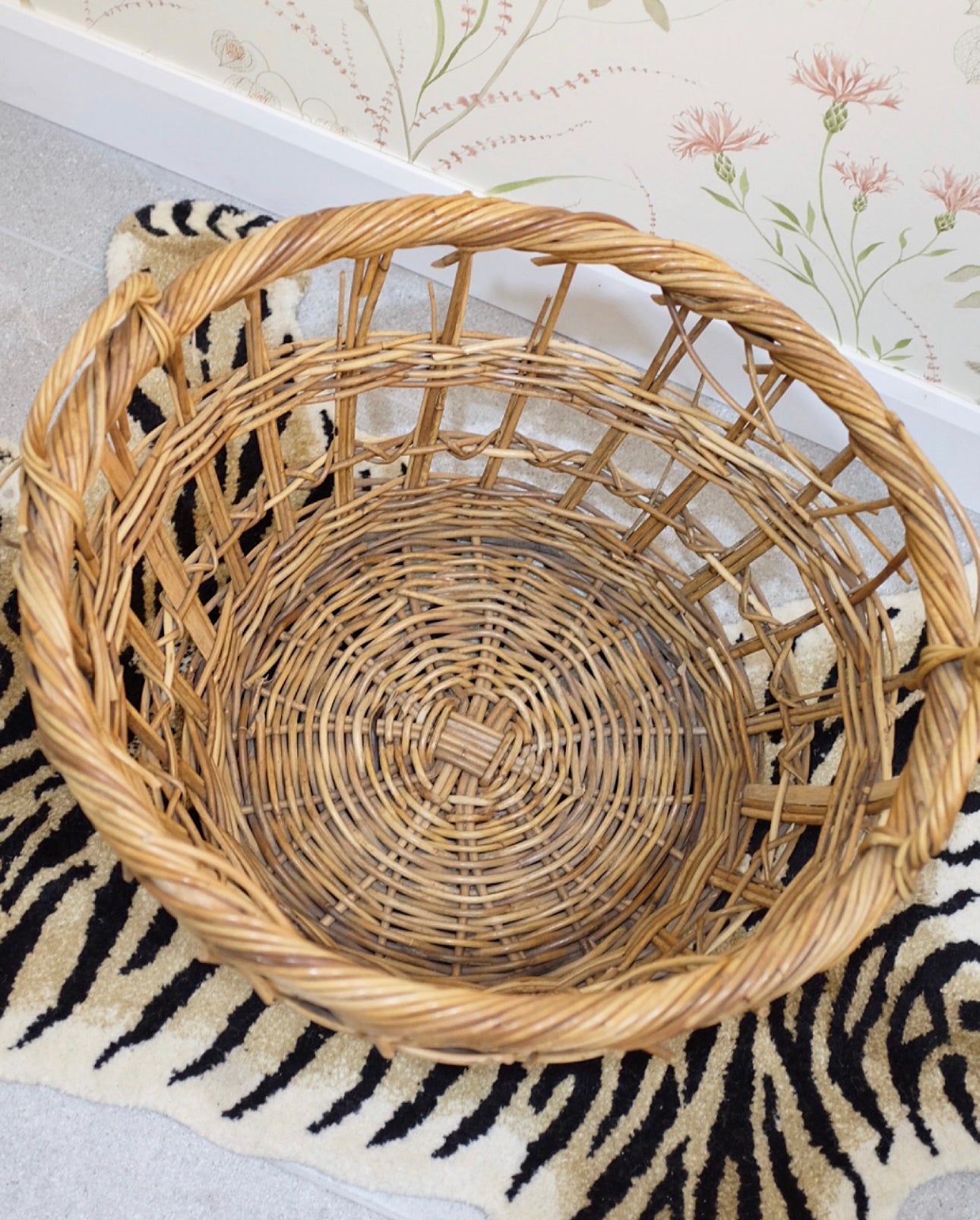 Large French Open Weave Wicker Basket