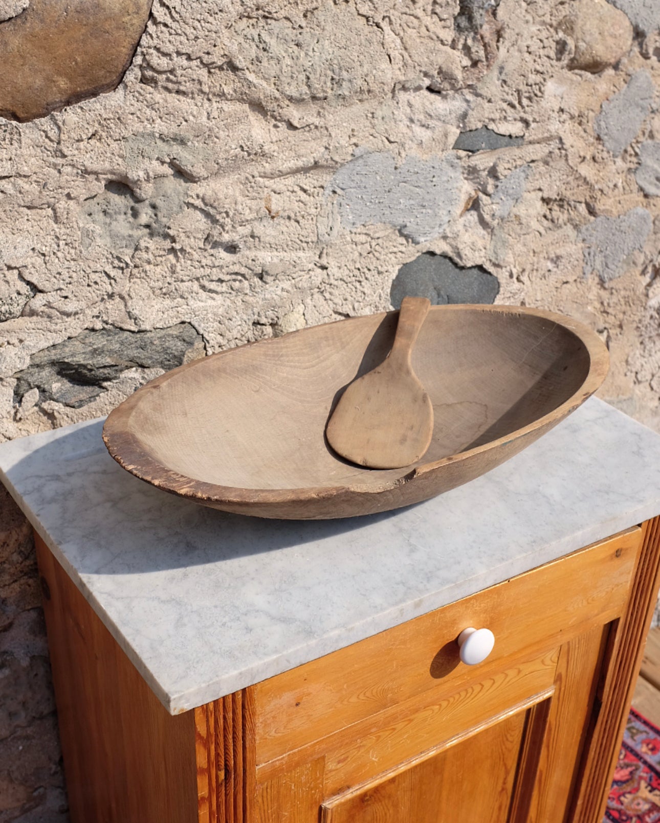 Antique Dough Bowl with Butter Paddle