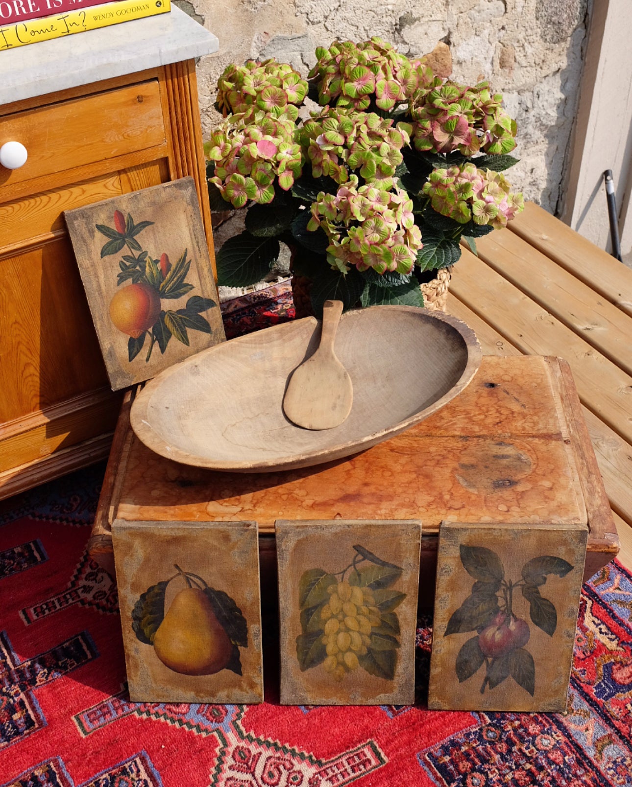 Antique Dough Bowl with Butter Paddle