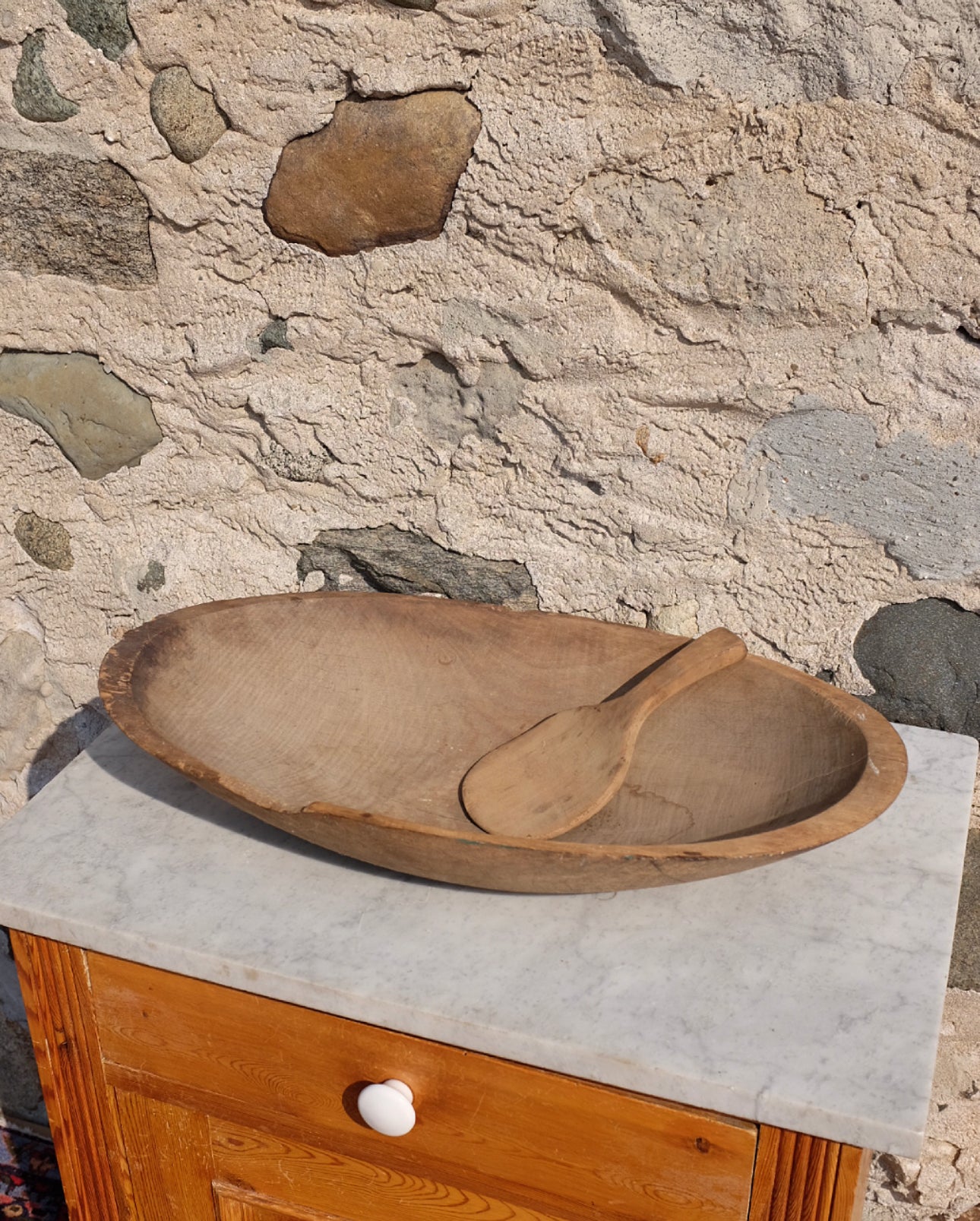 Antique Dough Bowl with Butter Paddle