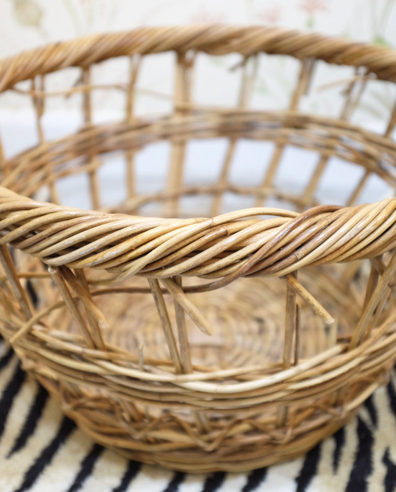 Large French Open Weave Wicker Basket