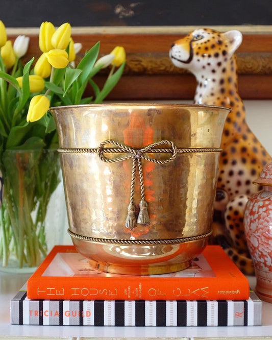 Brass Cache Pot with Bow