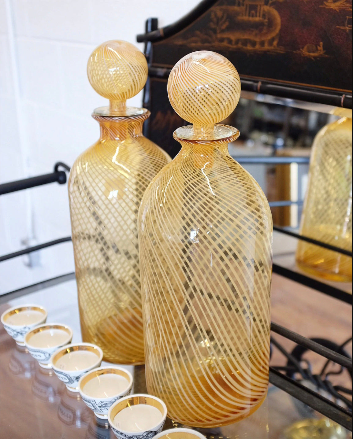 Pair of Yellow Glass Decorative Jars