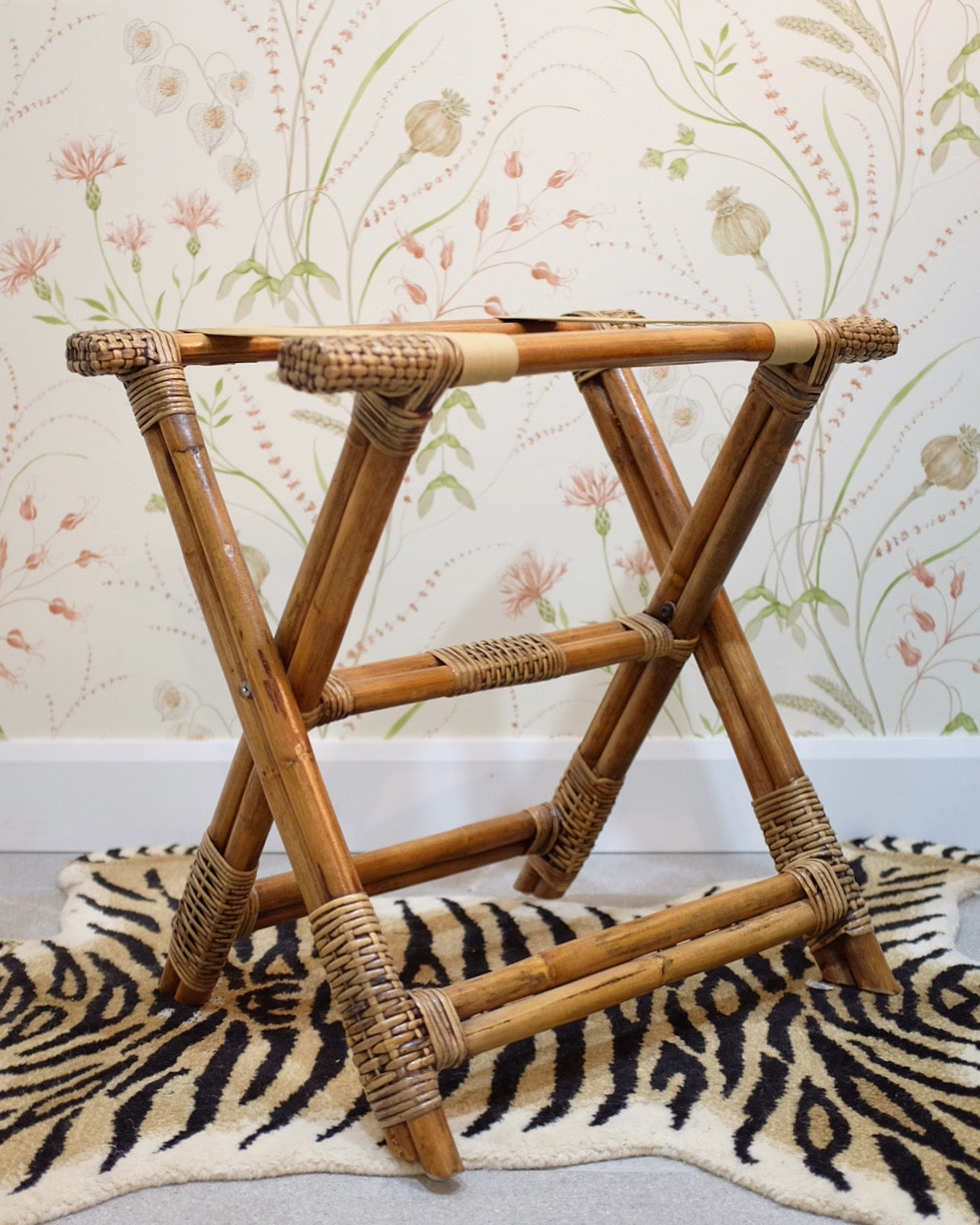 Burnt Bamboo and Wicker Luggage Rack