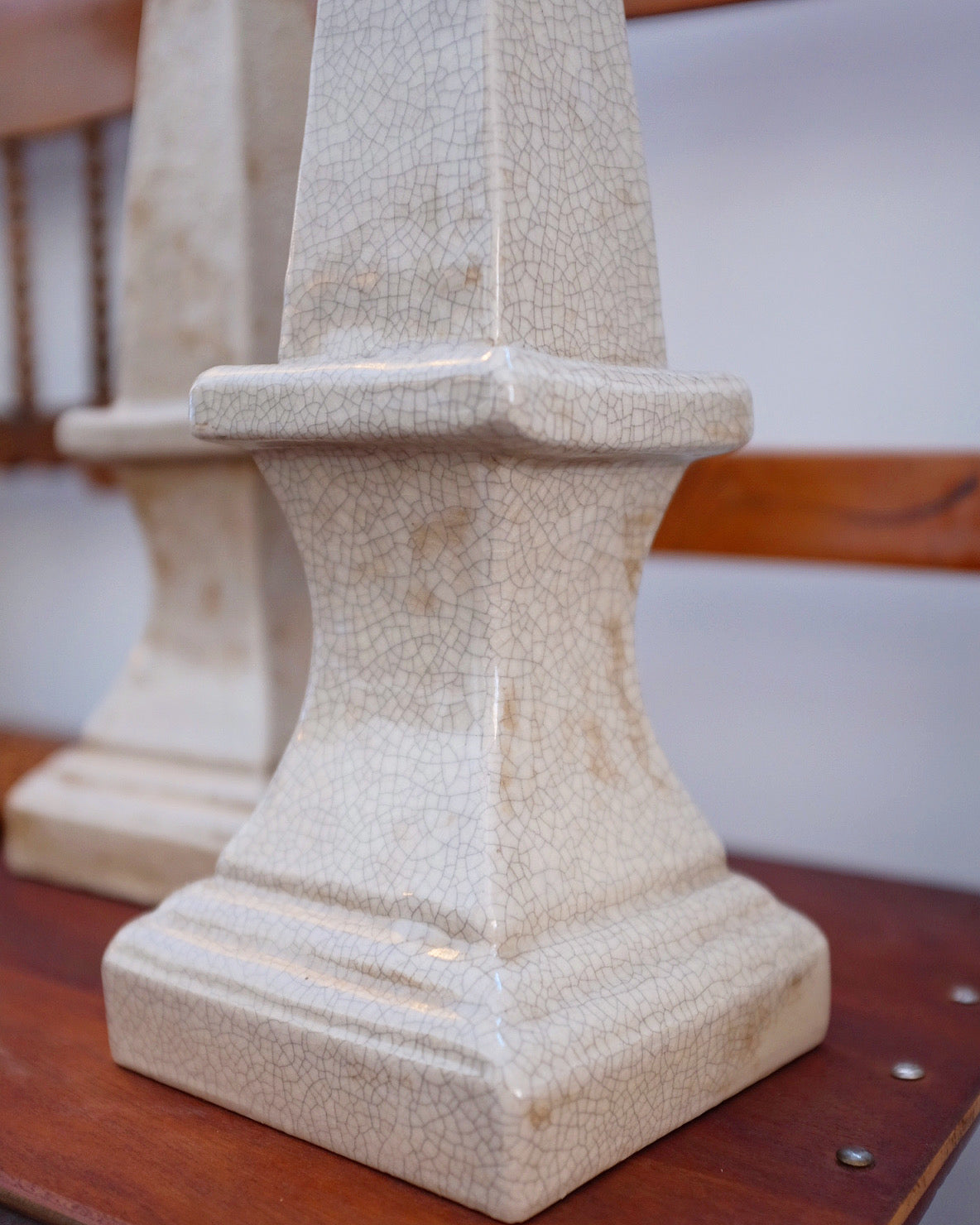 Pair of Beige Crackle Obelisks