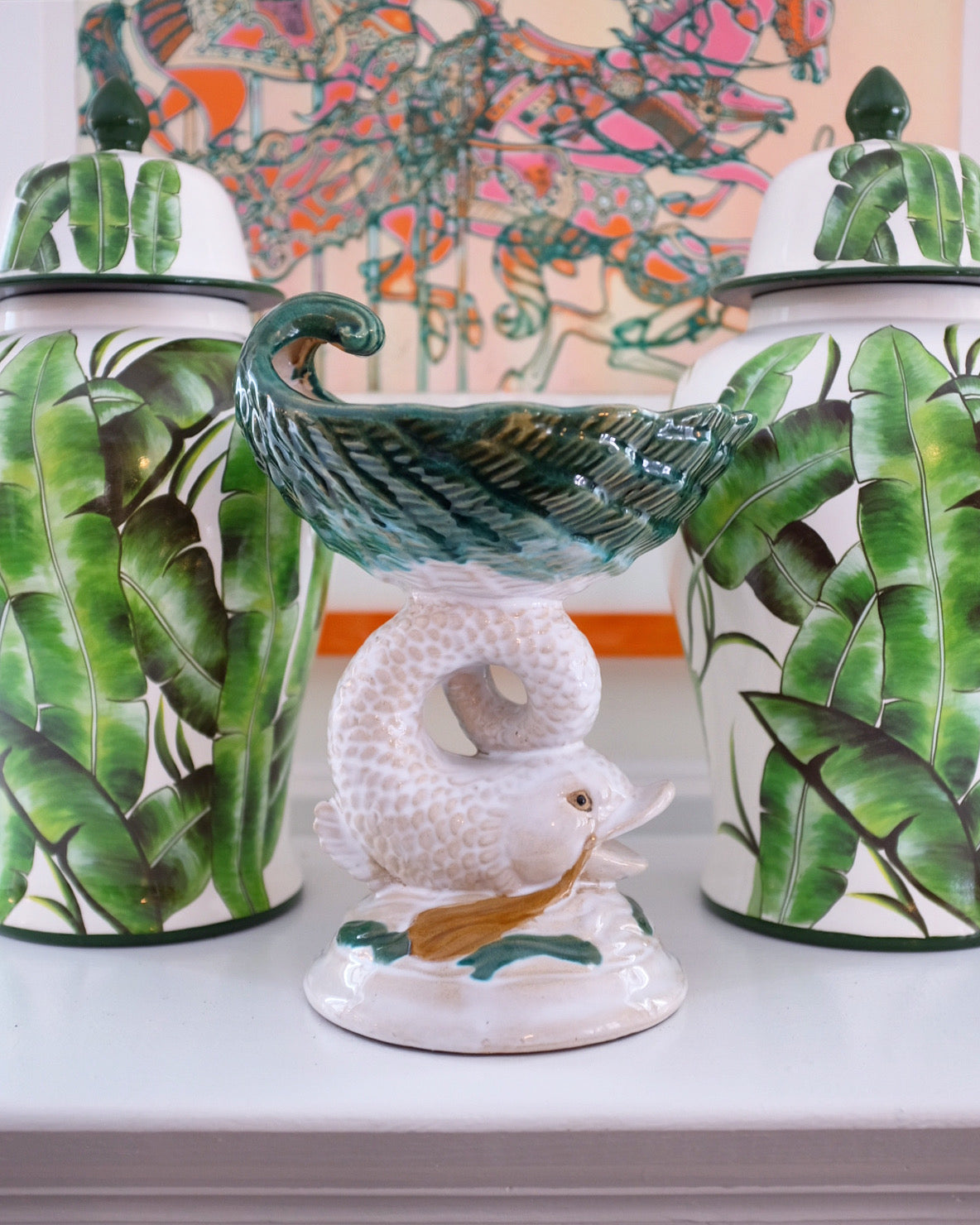 Ceramic Shell Dish on Fish Pedestal