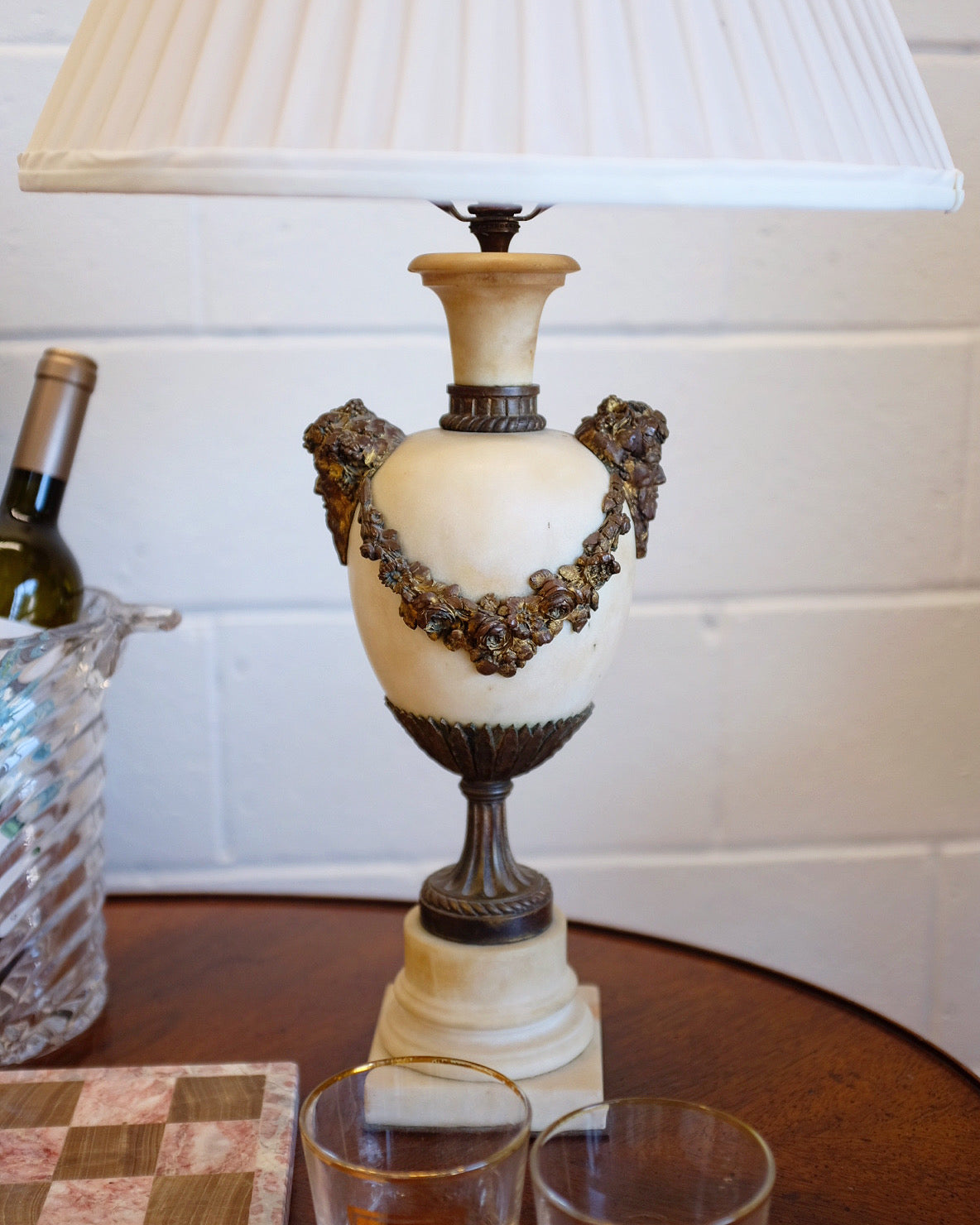 Pair Alabaster and Bronze Lamps
