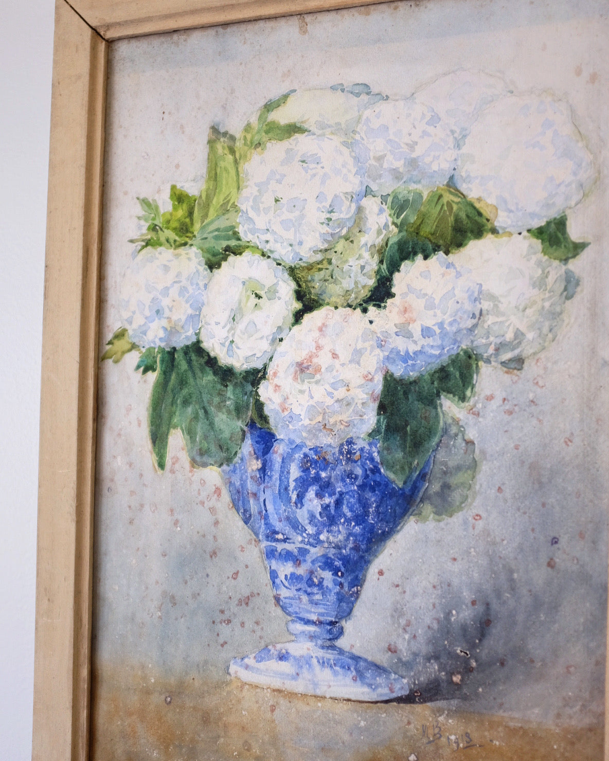 French Hydrangea Blue and White Watercolour Painting