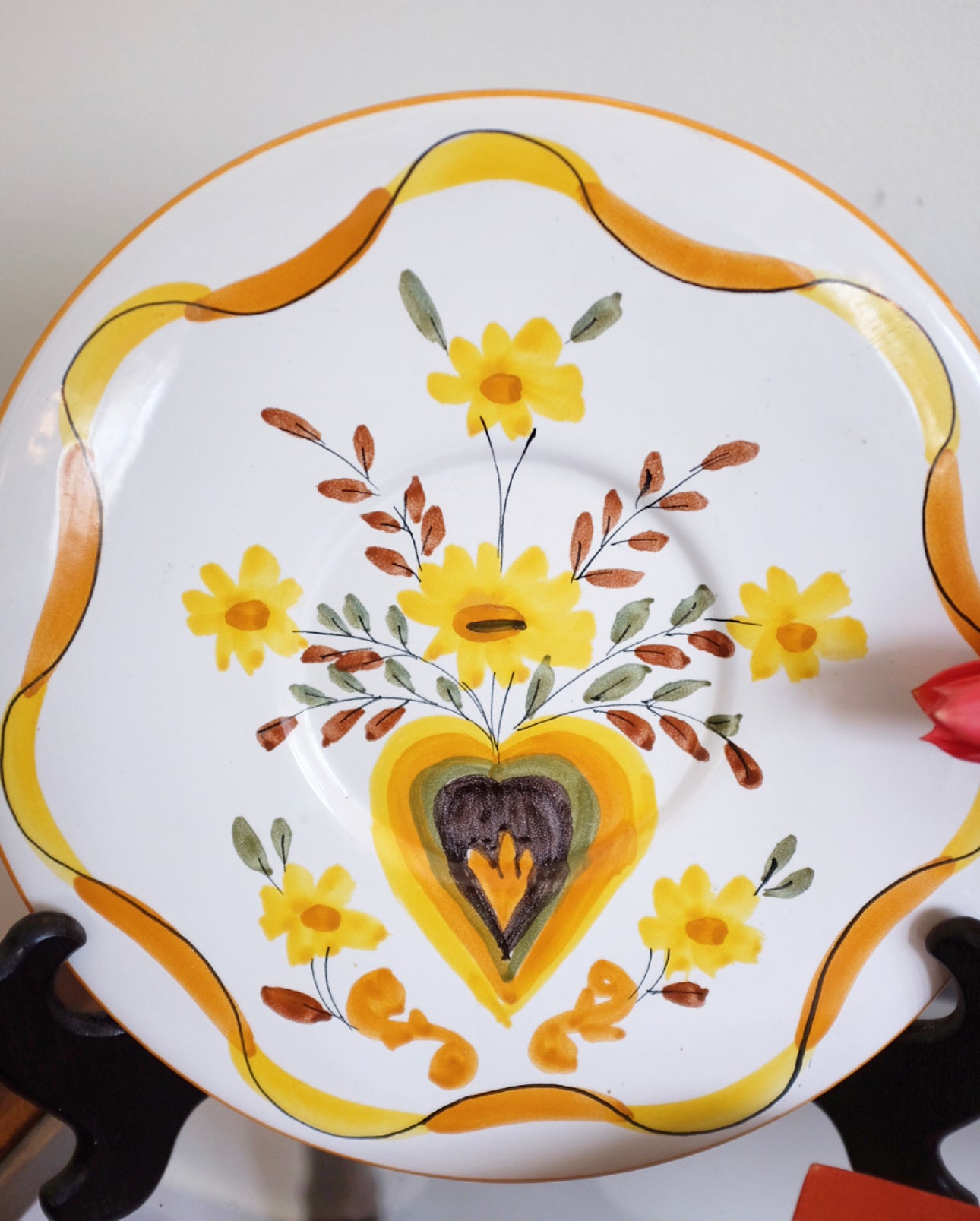 Yellow and White Floral Italian Plate
